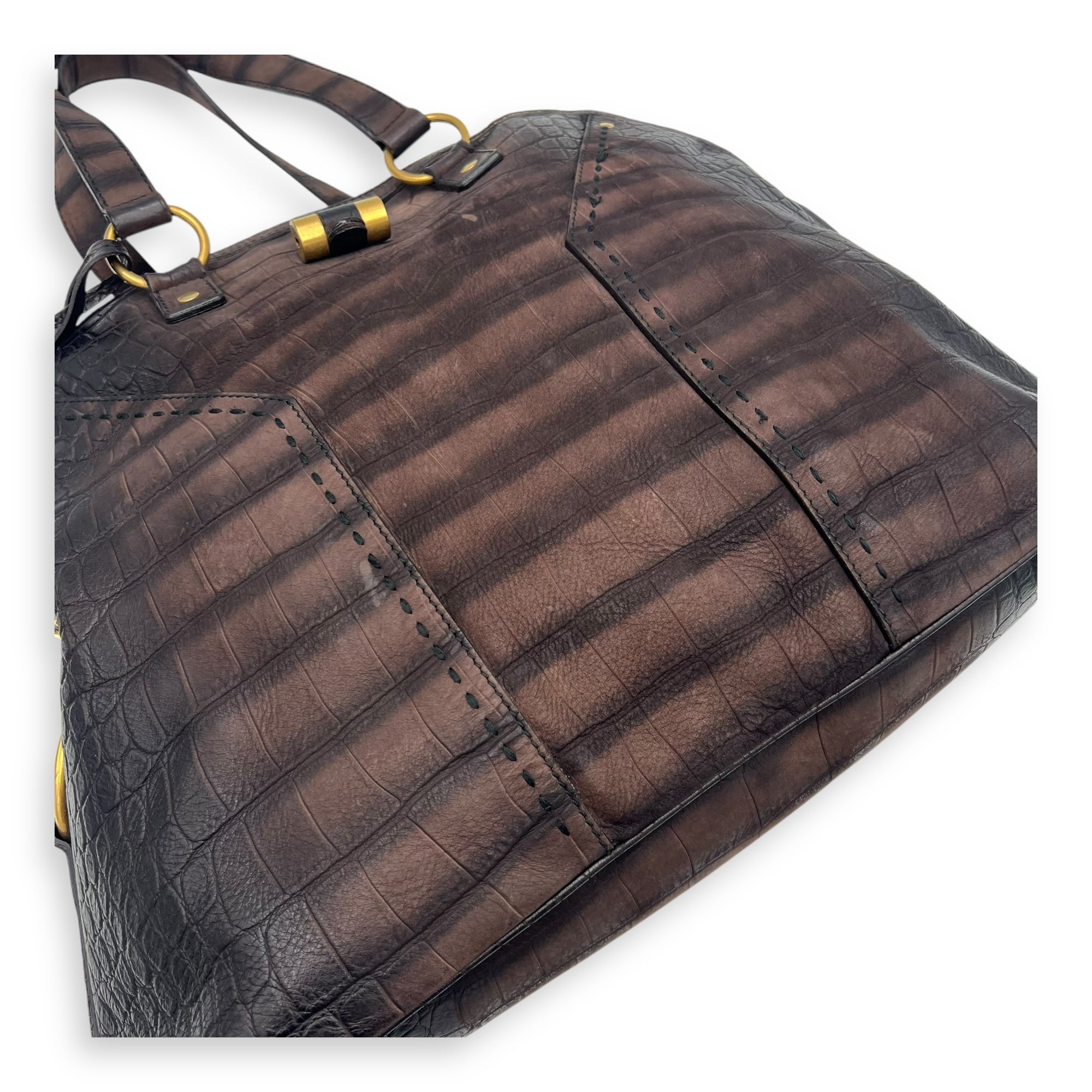 Muse Top Handle Bag Large Brown in Calfskin, Gold hardware