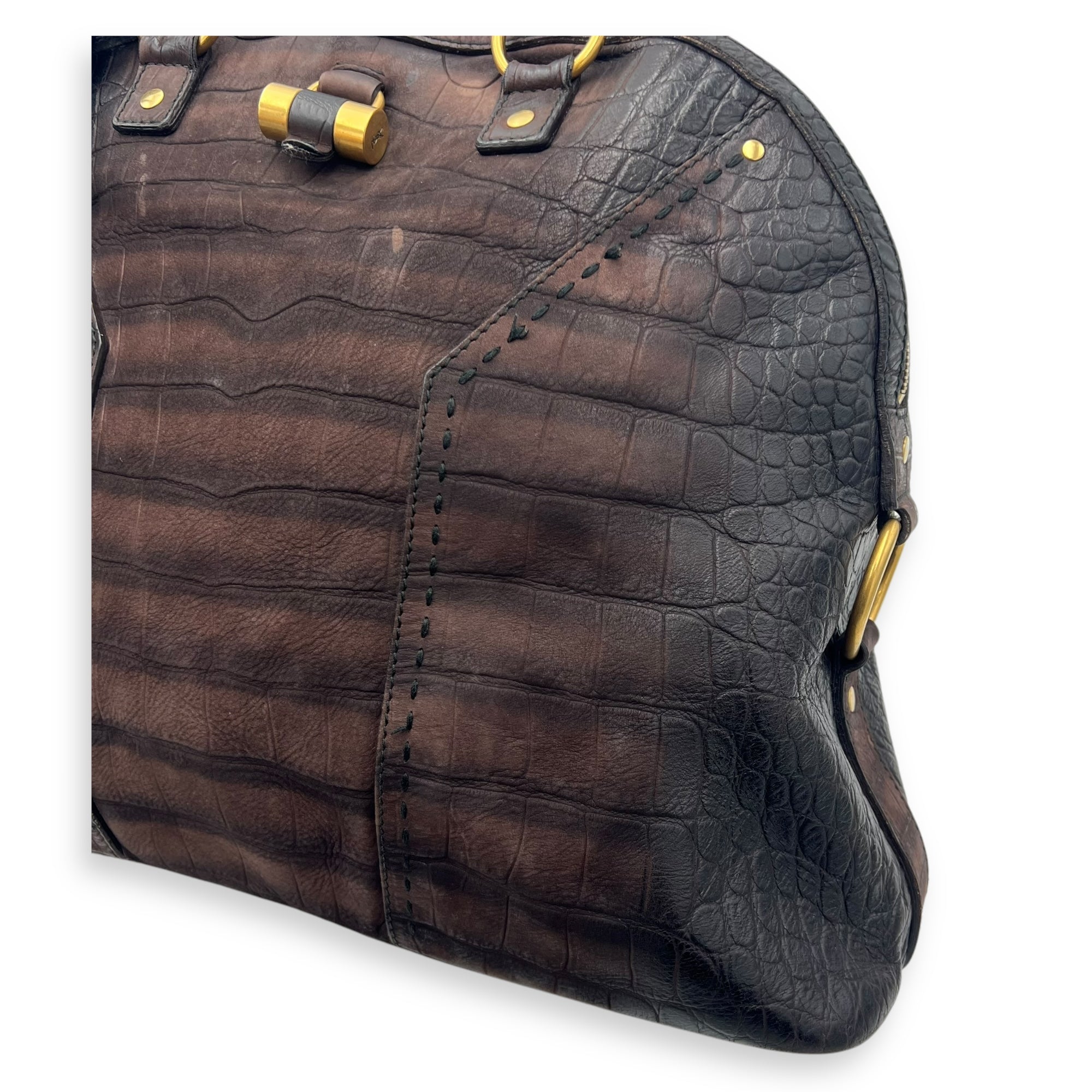 Muse Top Handle Bag Large Brown in Calfskin, Gold hardware