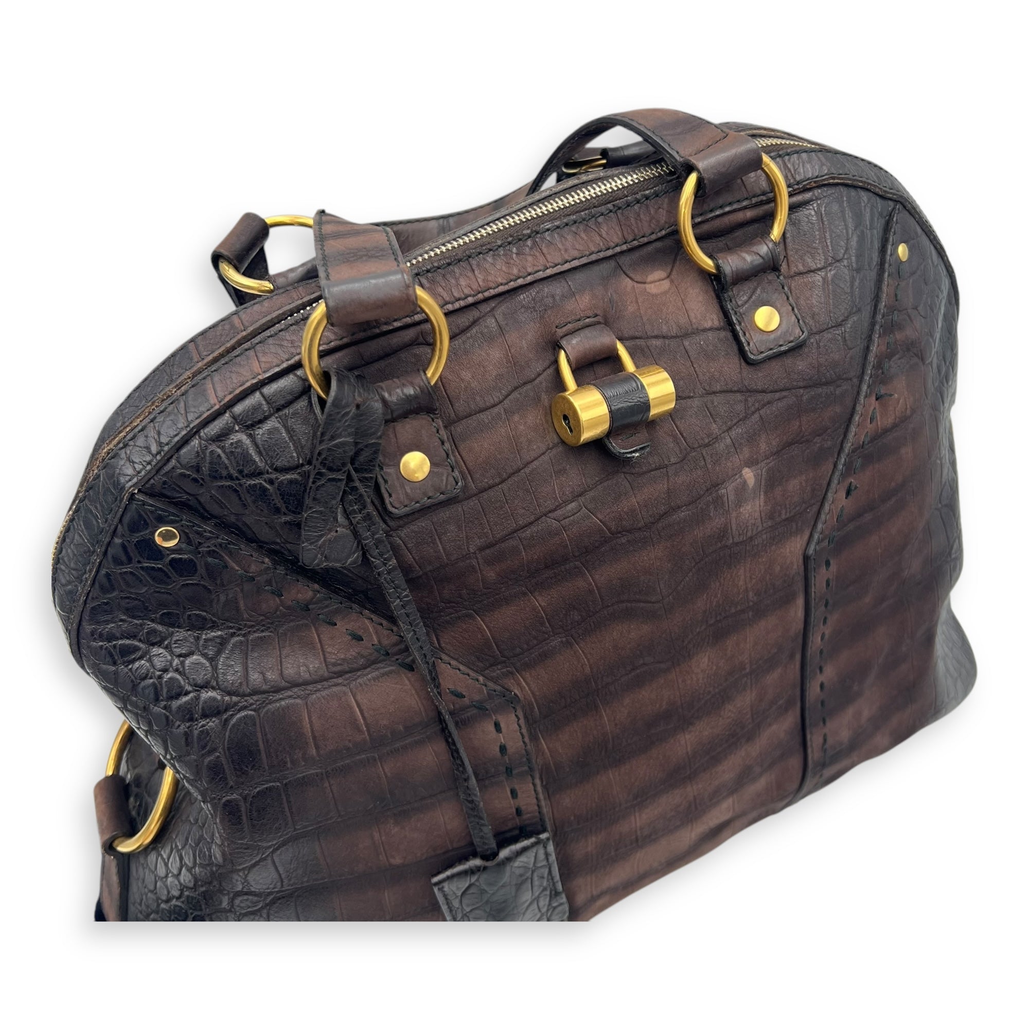 Muse Top Handle Bag Large Brown in Calfskin, Gold hardware