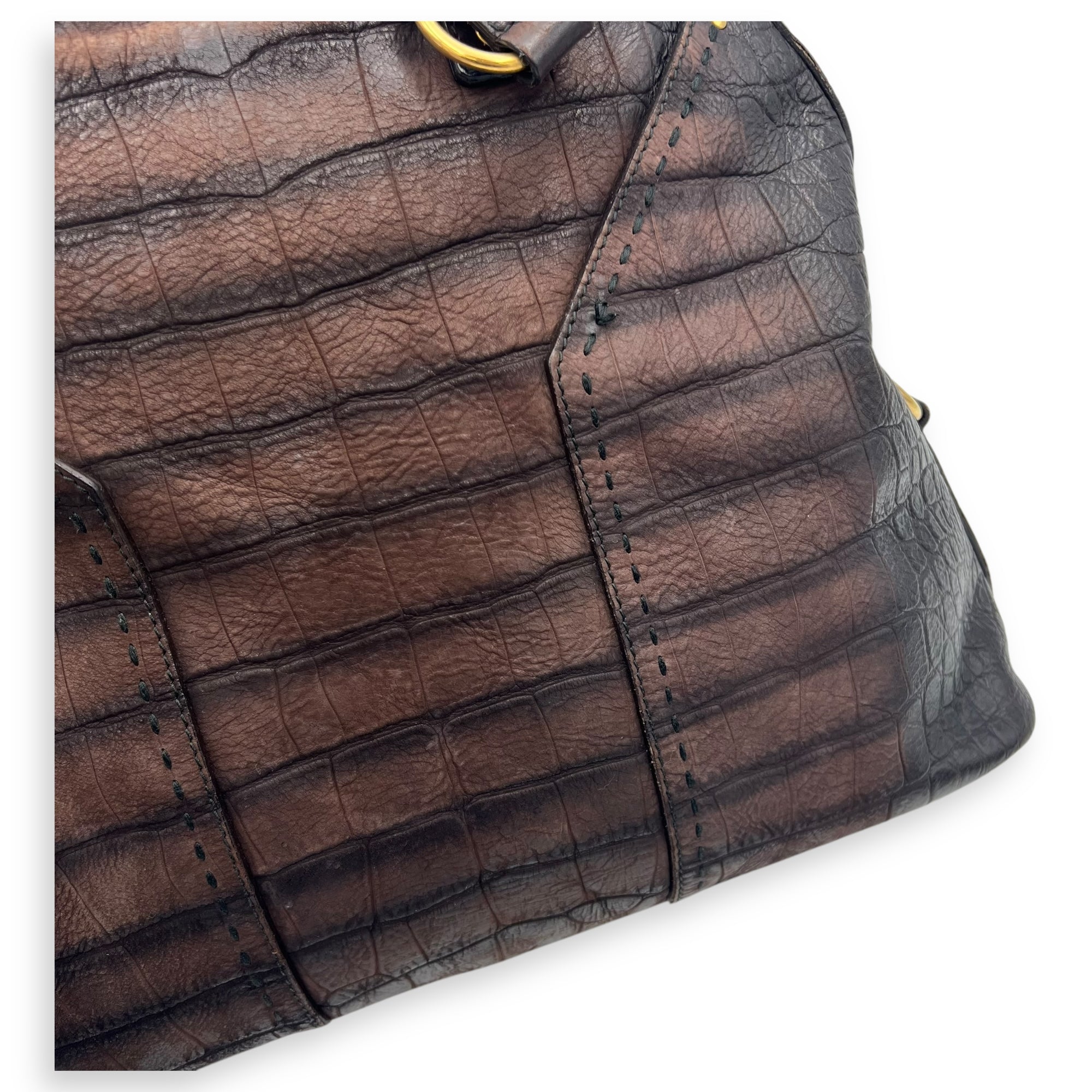 Muse Top Handle Bag Large Brown in Calfskin, Gold hardware