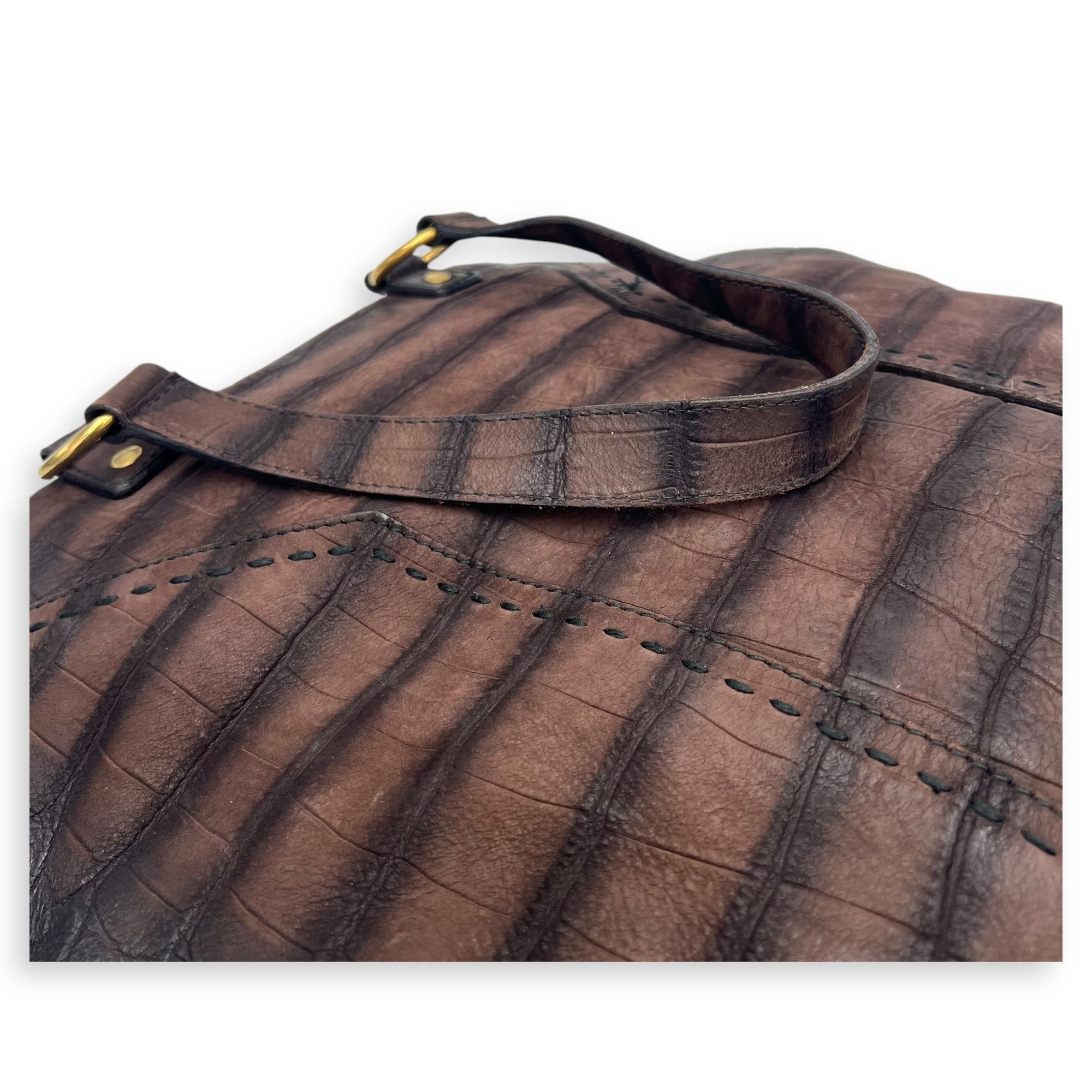 Muse Top Handle Bag Large Brown in Calfskin, Gold hardware