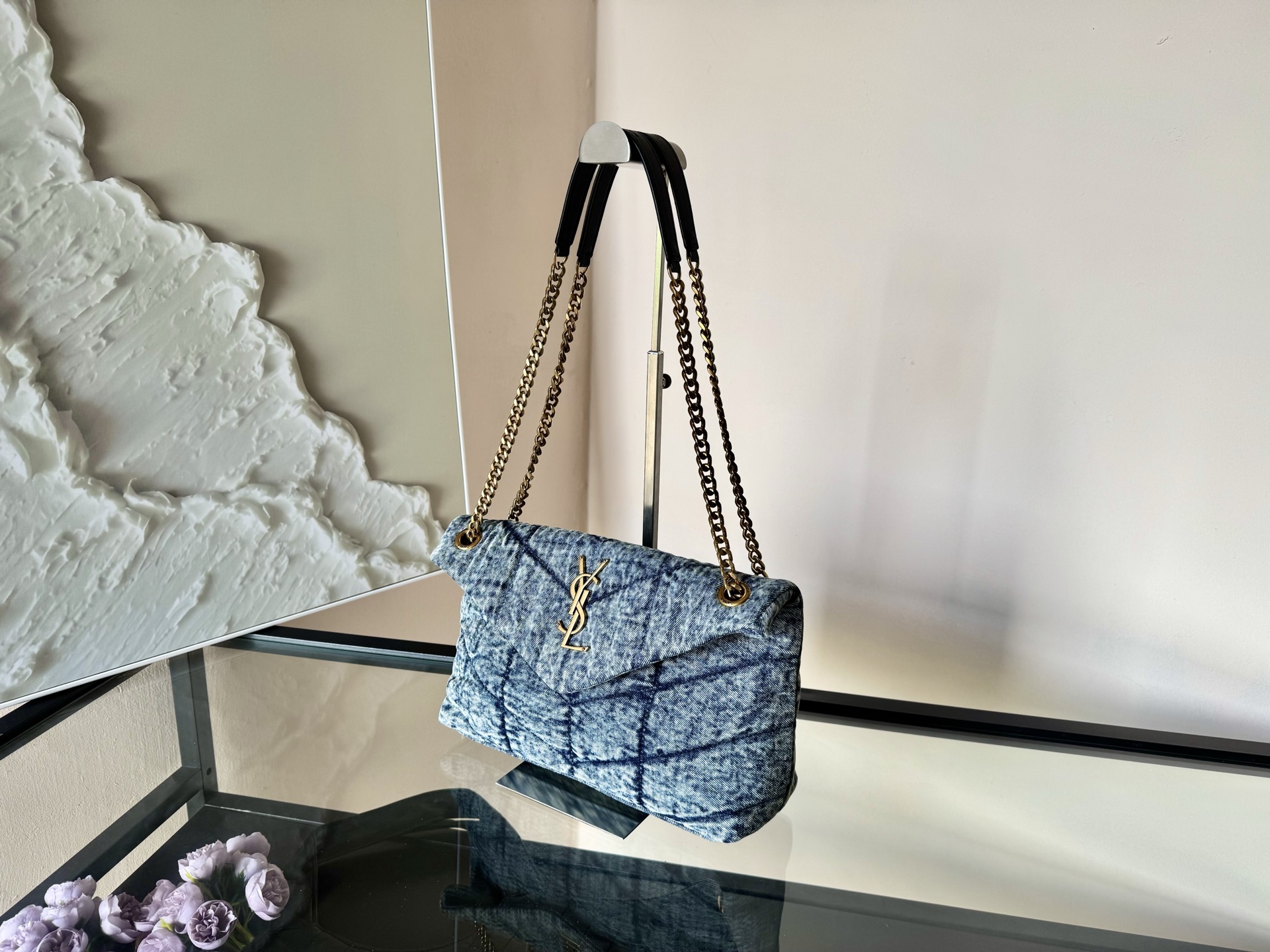 Yves Saint Laurent YSL Loulou Puffer Denim Bag - Small Size