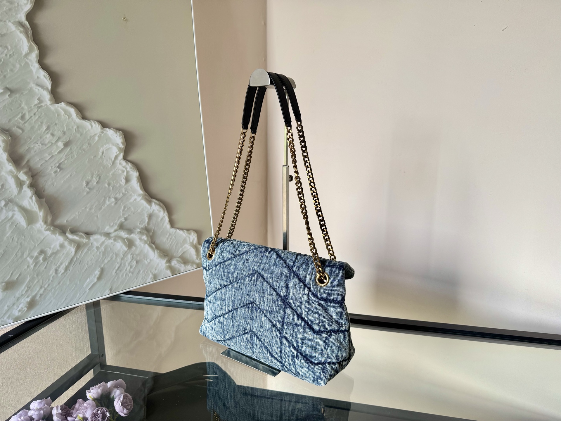 Yves Saint Laurent YSL Loulou Puffer Denim Bag - Small Size
