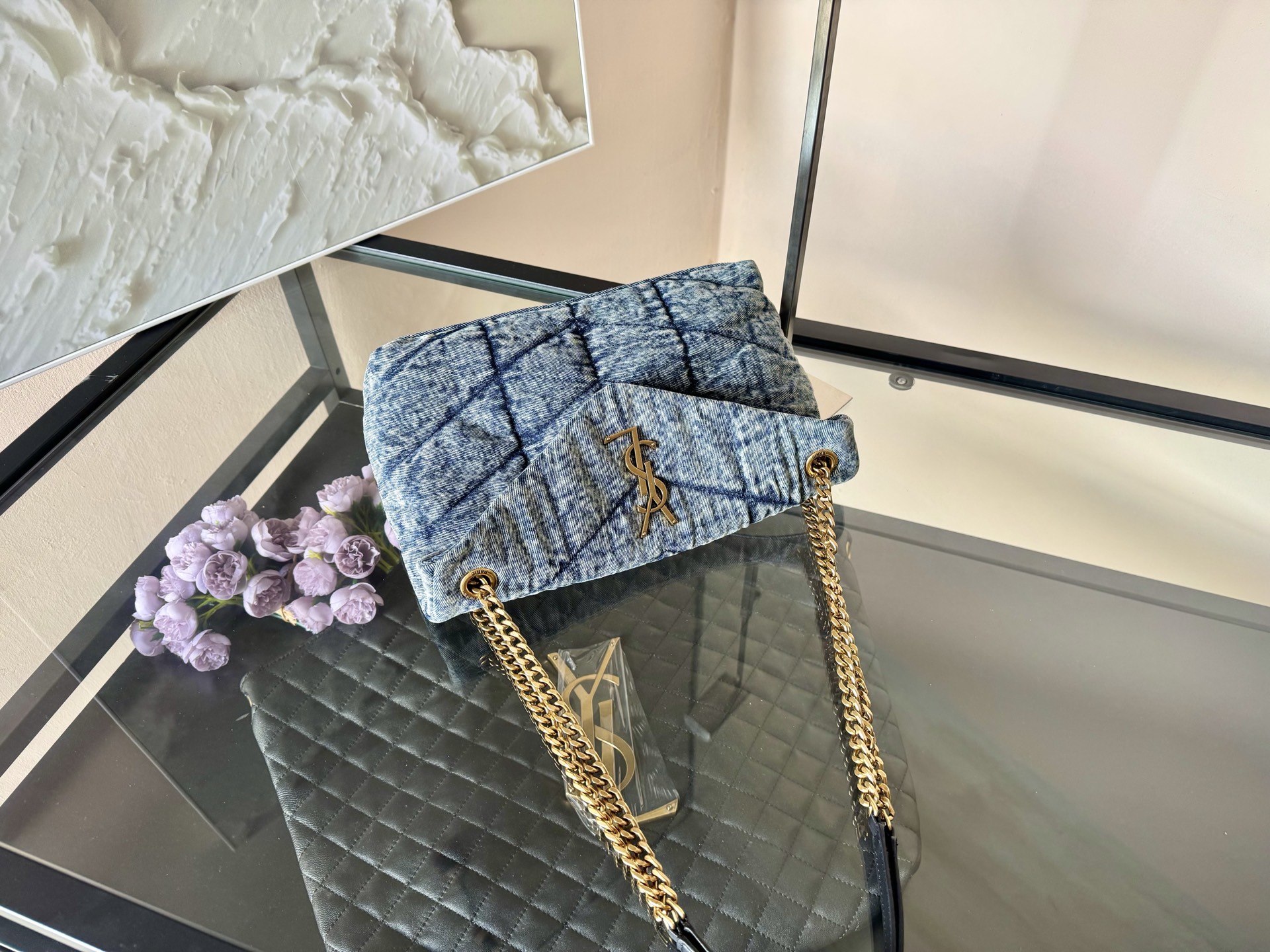 Yves Saint Laurent YSL Loulou Puffer Denim Bag - Small Size