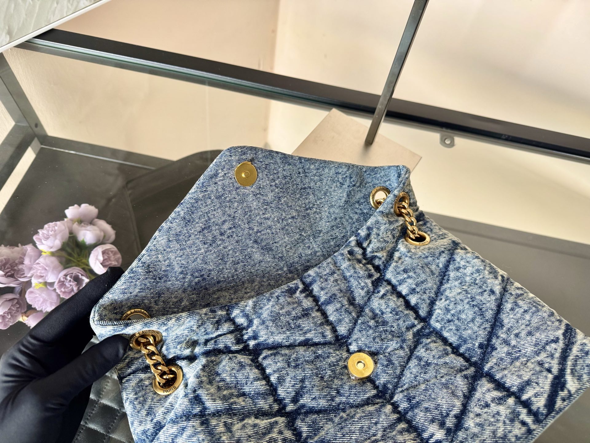 Yves Saint Laurent YSL Loulou Puffer Denim Bag - Small Size