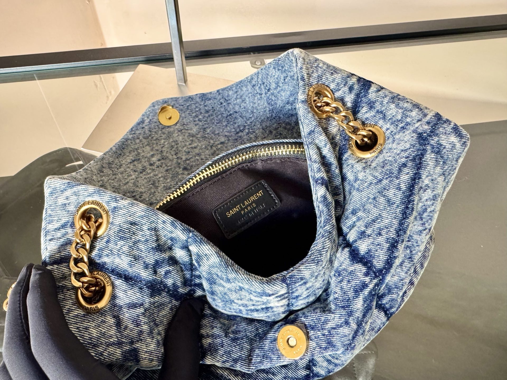 Yves Saint Laurent YSL Loulou Puffer Denim Bag - Small Size