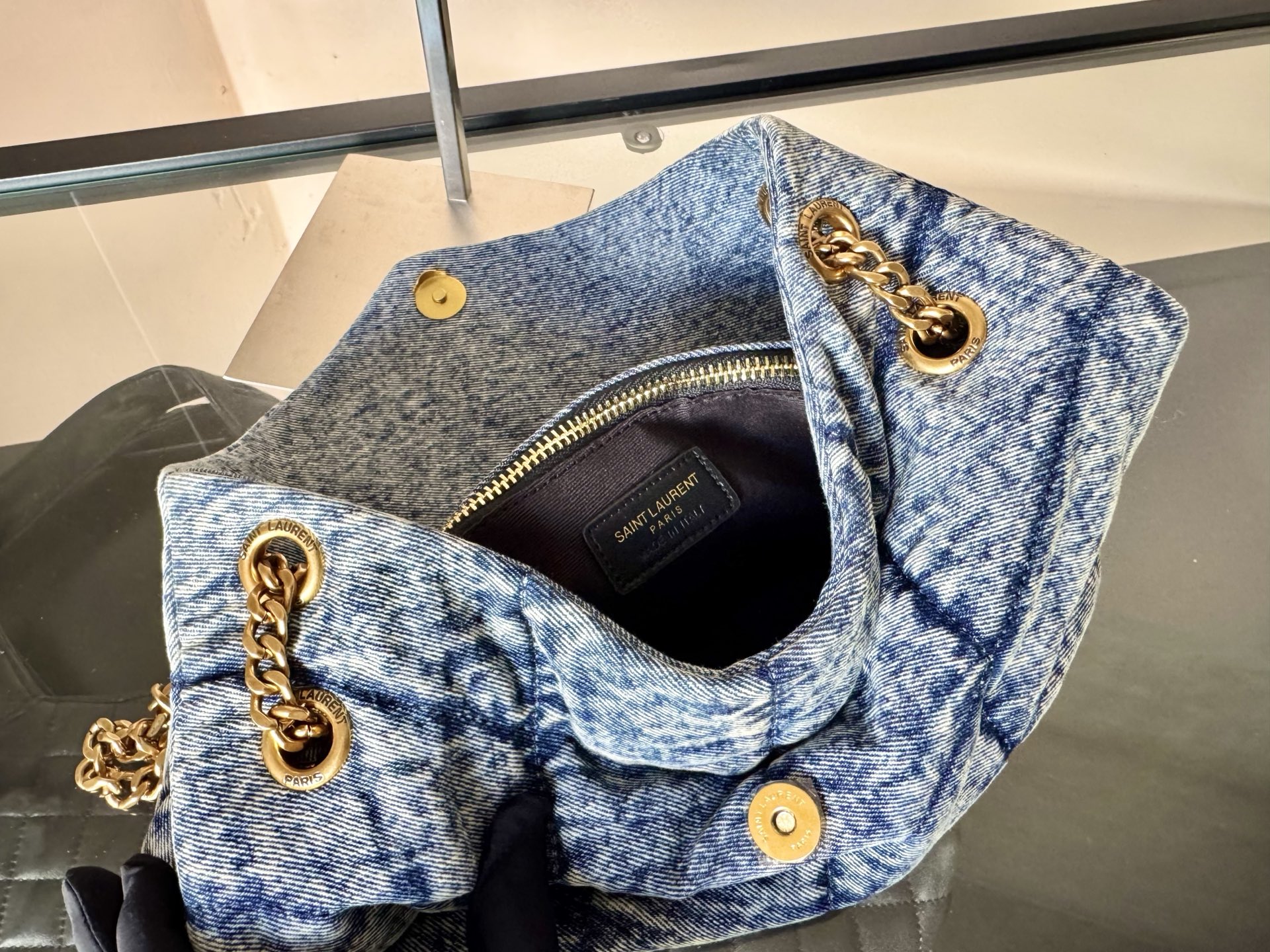 Yves Saint Laurent YSL Loulou Puffer Denim Bag - Small Size