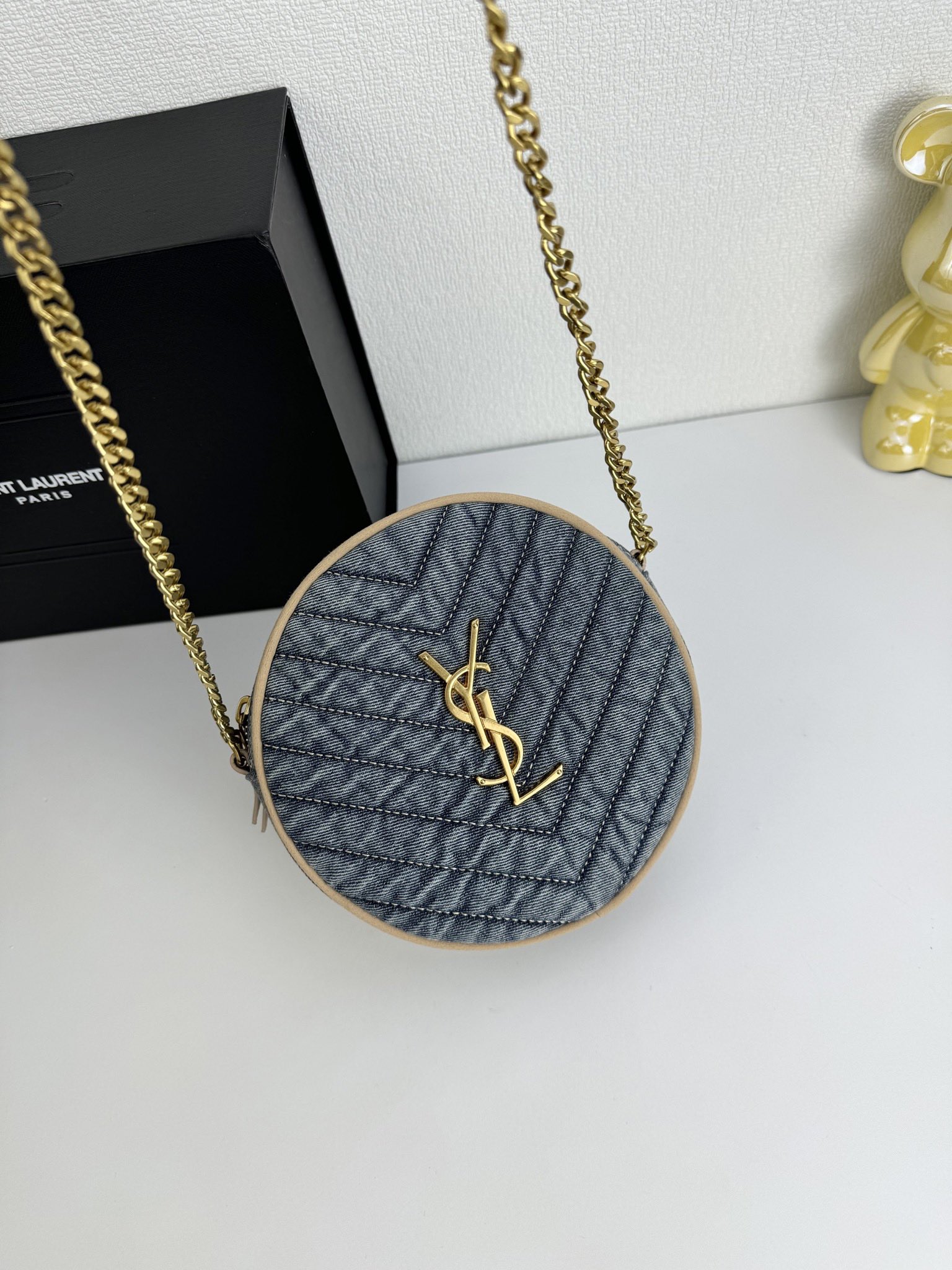 Saint Laurent Nile Round Matelassé Denim Bag-Blue - Bag