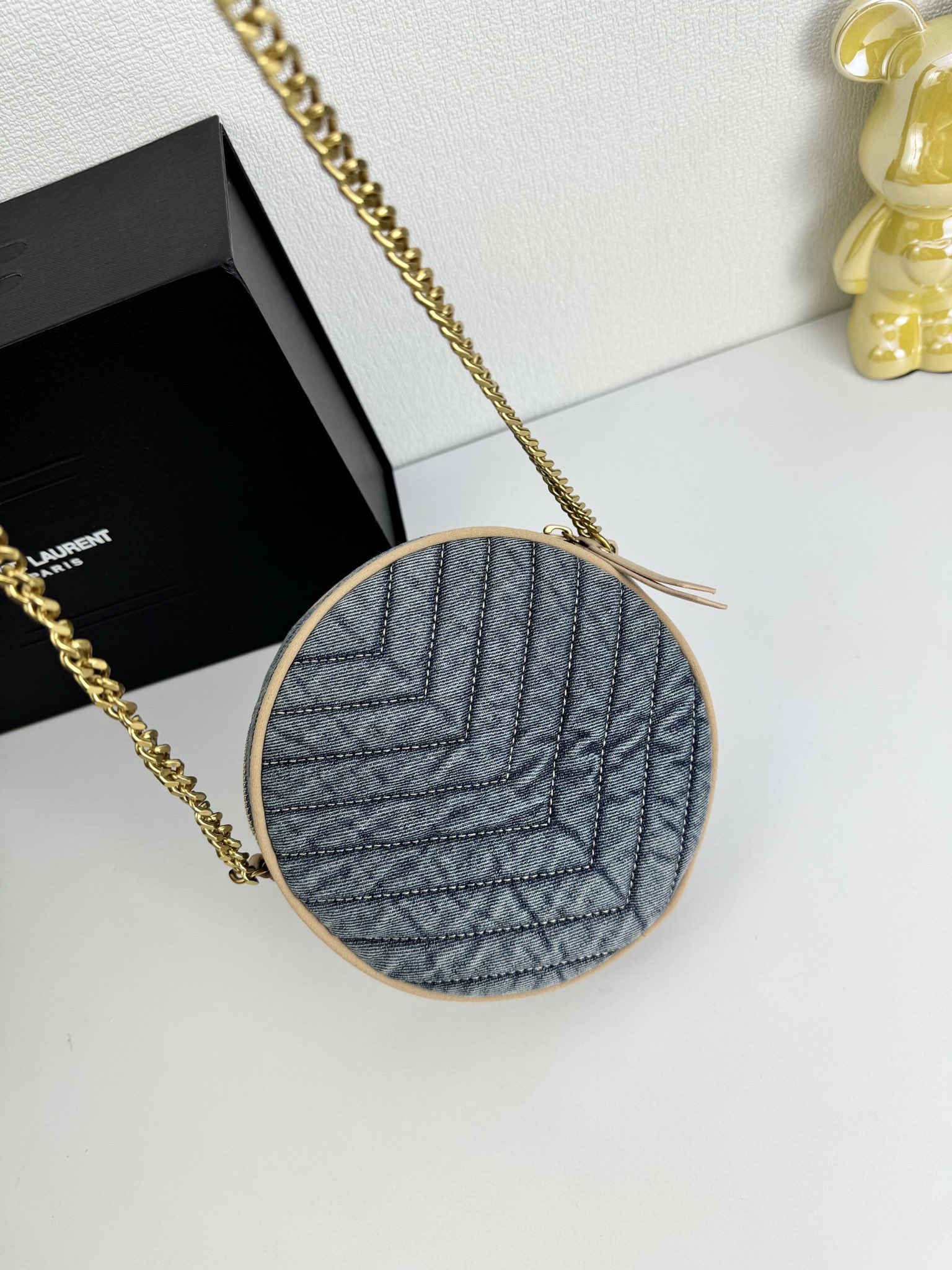Saint Laurent Nile Round Matelassé Denim Bag-Blue - Bag