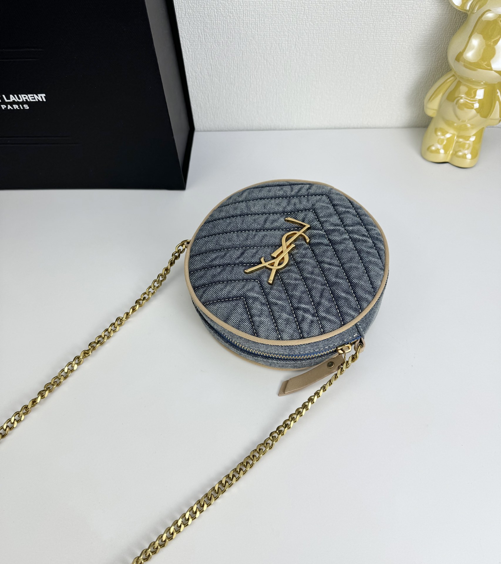 Saint Laurent Nile Round Matelassé Denim Bag-Blue - Bag
