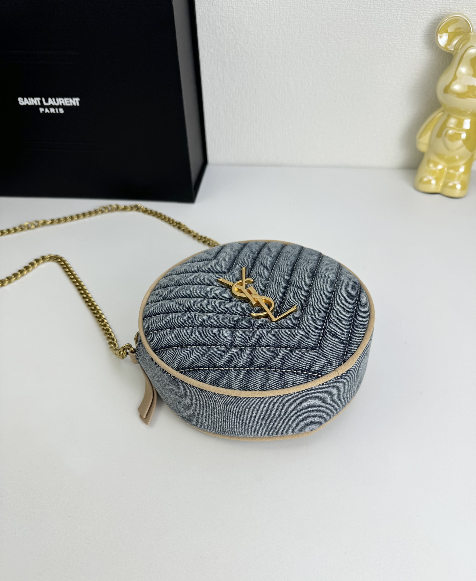 Saint Laurent Nile Round Matelassé Denim Bag-Blue - Bag