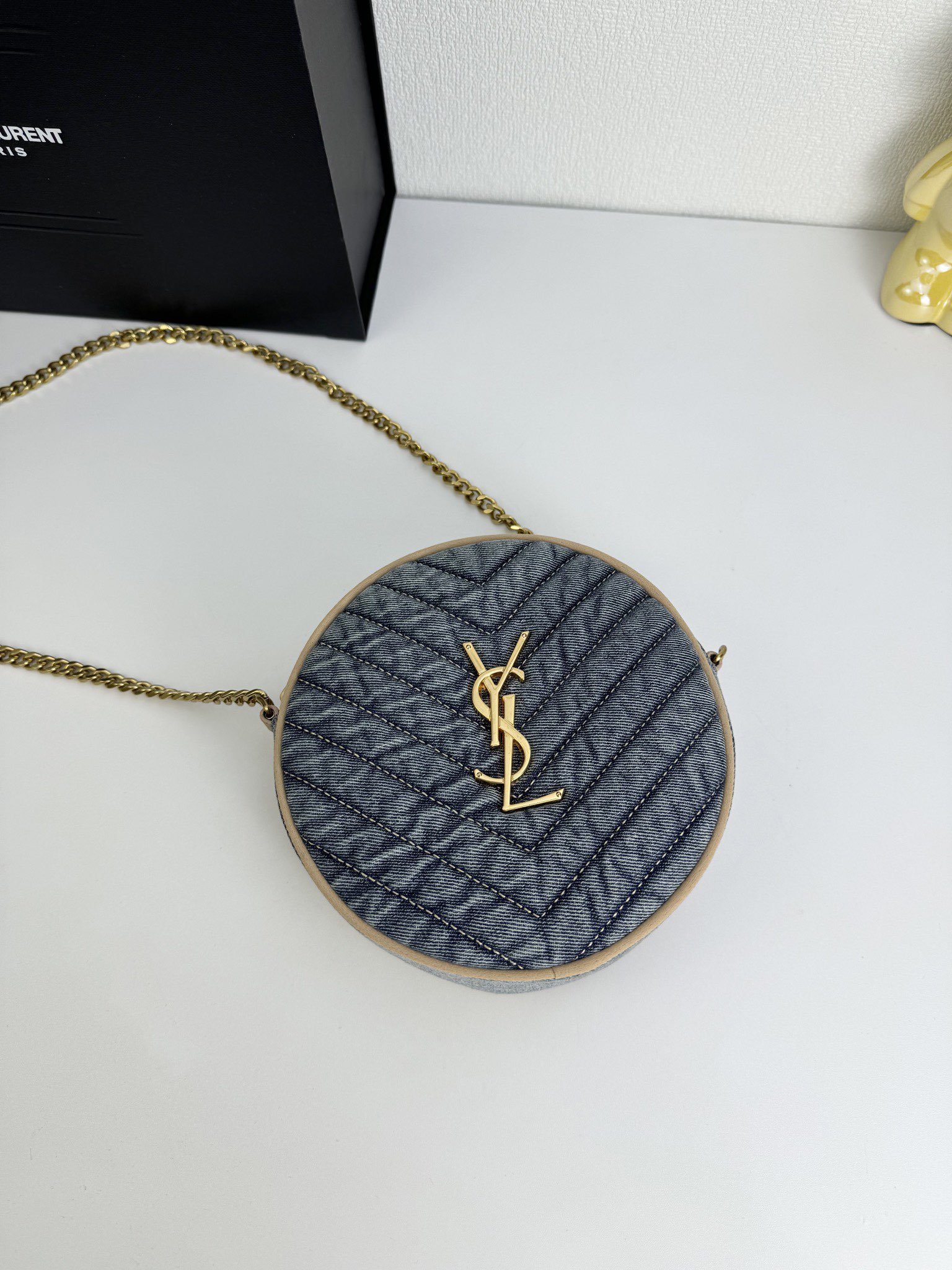 Saint Laurent Nile Round Matelassé Denim Bag-Blue - Bag