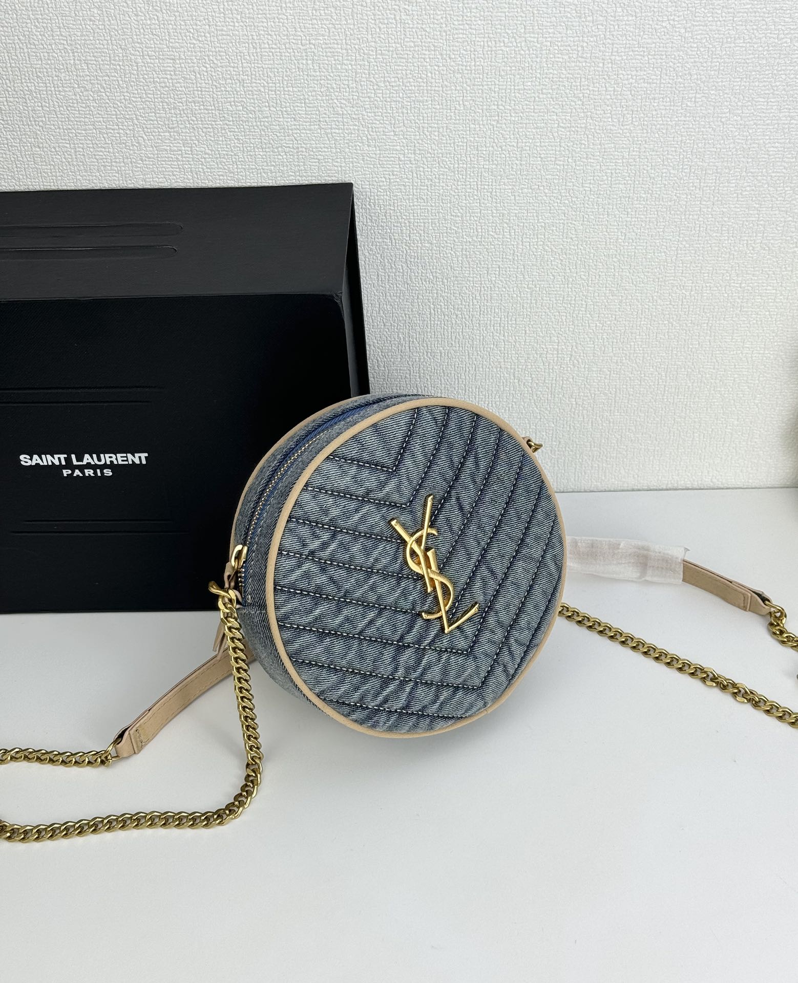 Saint Laurent Nile Round Matelassé Denim Bag-Blue - Bag