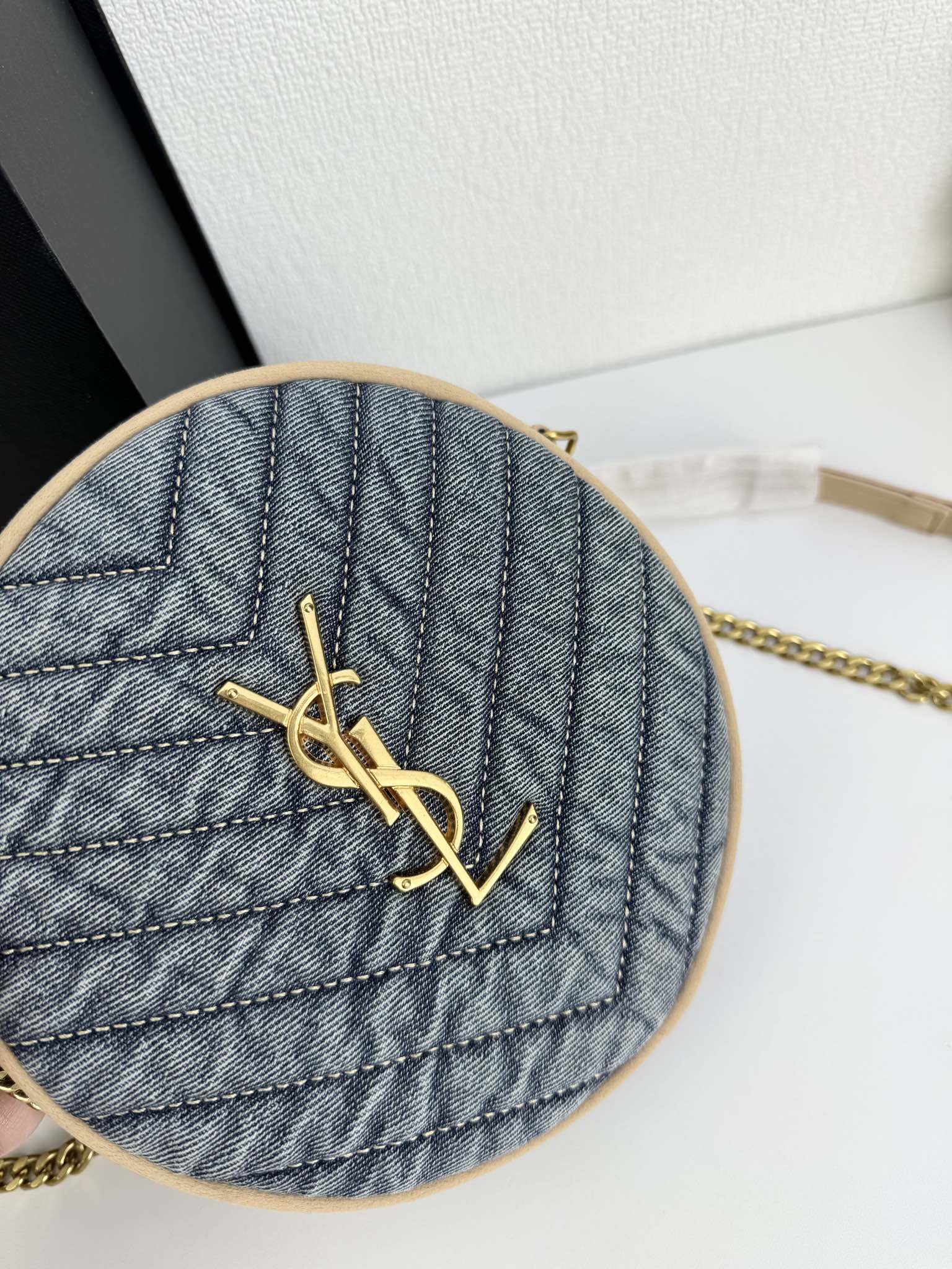 Saint Laurent Nile Round Matelassé Denim Bag-Blue - Bag