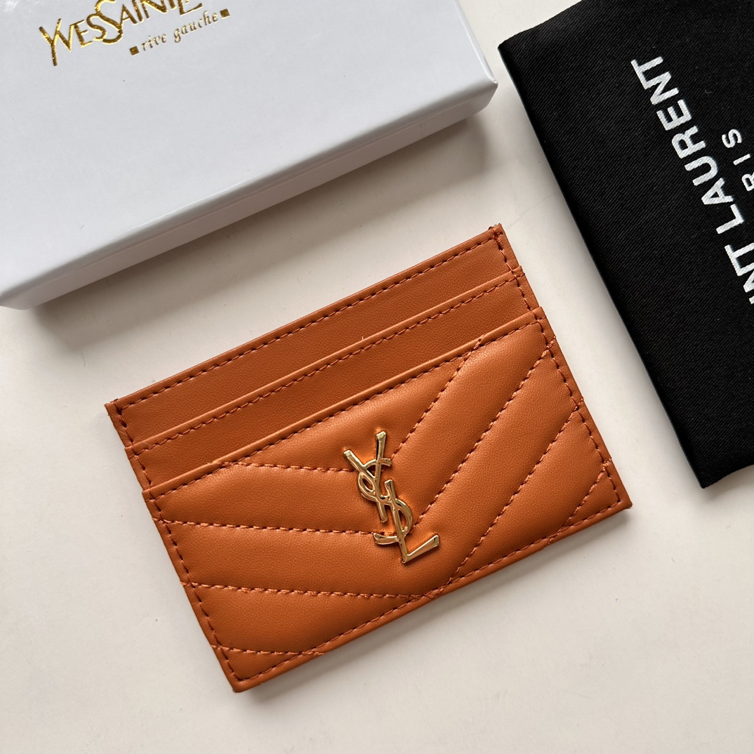 Saint Laurent CASSANDRE MATELASSÉ card case in lambskin -Orange Wallet
