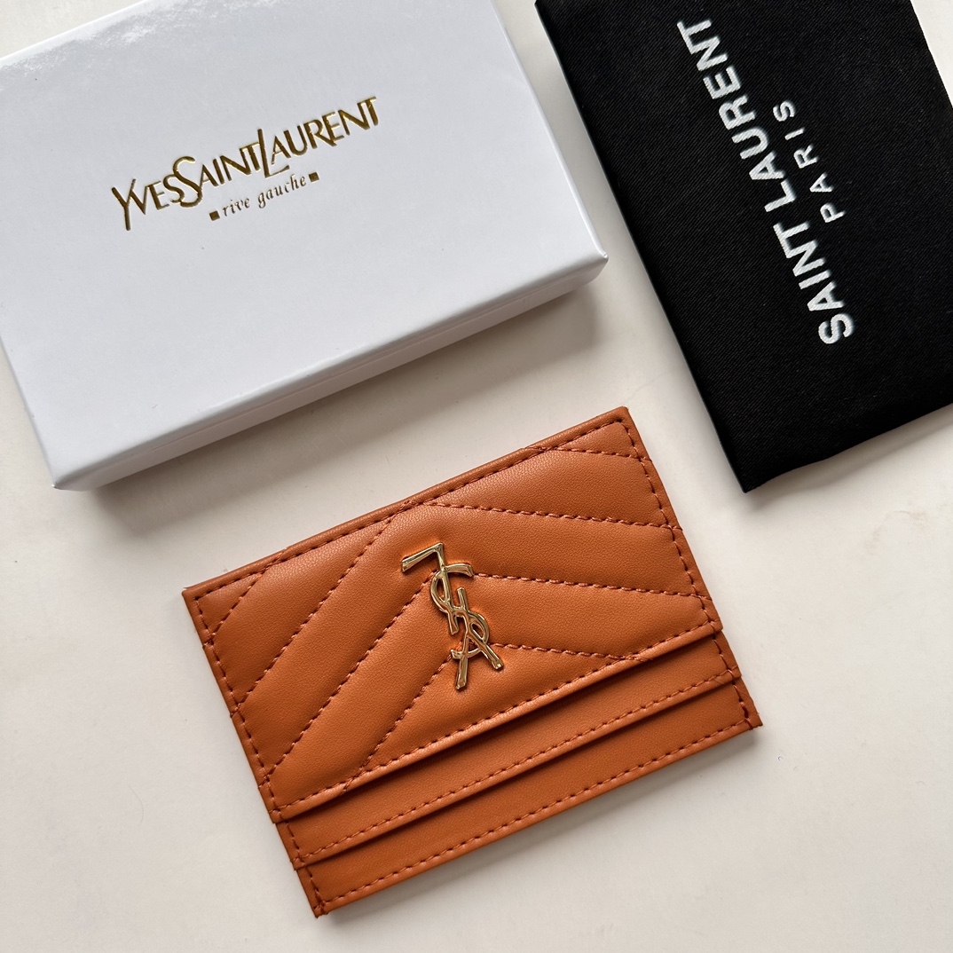 Saint Laurent CASSANDRE MATELASSÉ card case in lambskin -Orange Wallet
