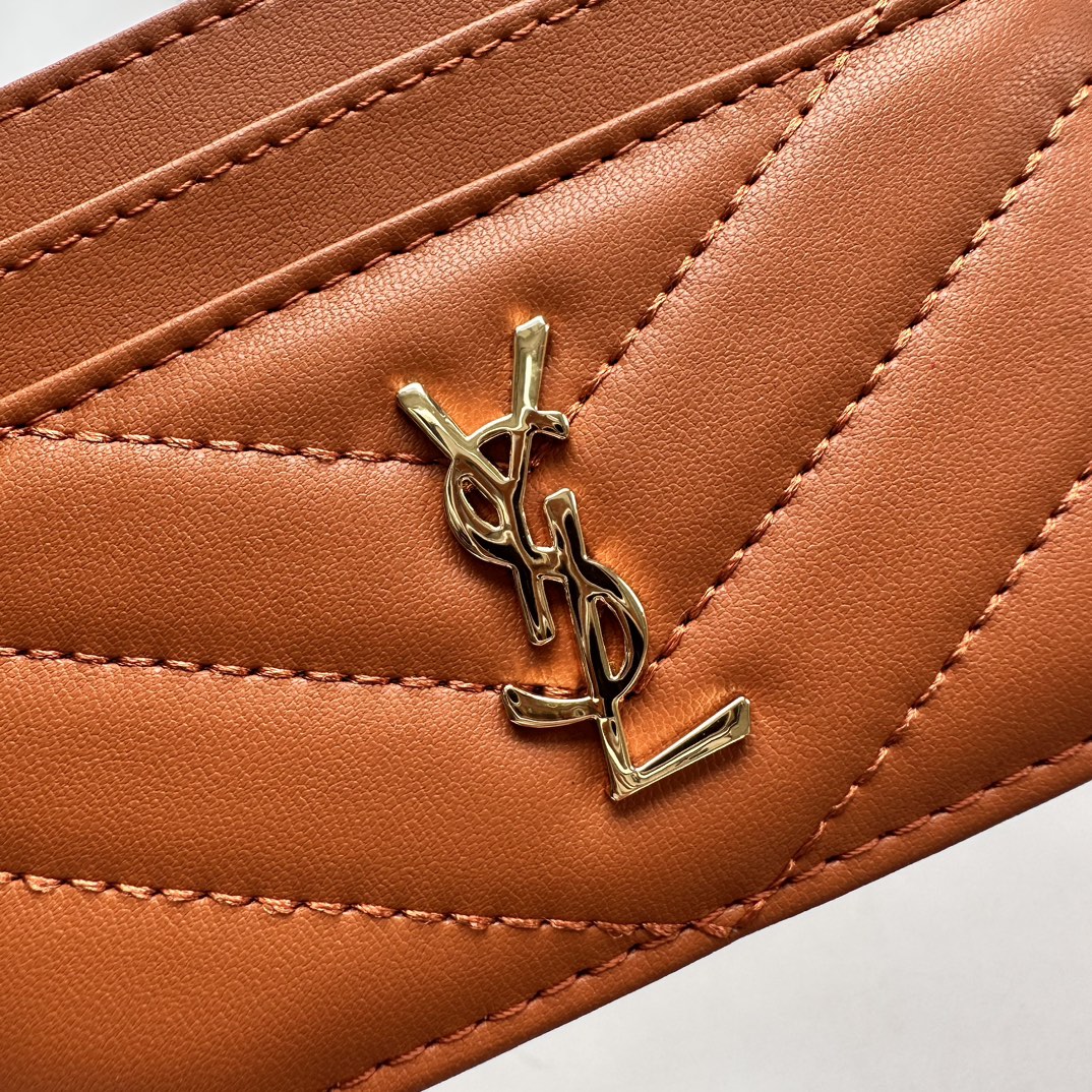 Saint Laurent CASSANDRE MATELASSÉ card case in lambskin -Orange Wallet