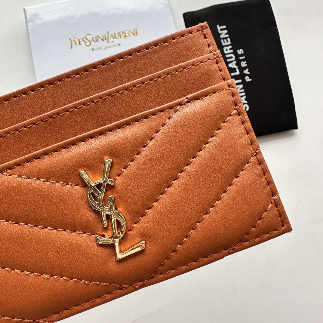 Saint Laurent CASSANDRE MATELASSÉ card case in lambskin -Orange Wallet