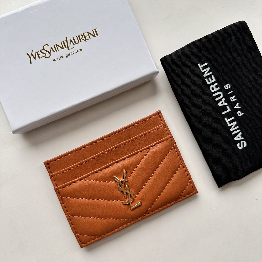 Saint Laurent CASSANDRE MATELASSÉ card case in lambskin -Orange Wallet