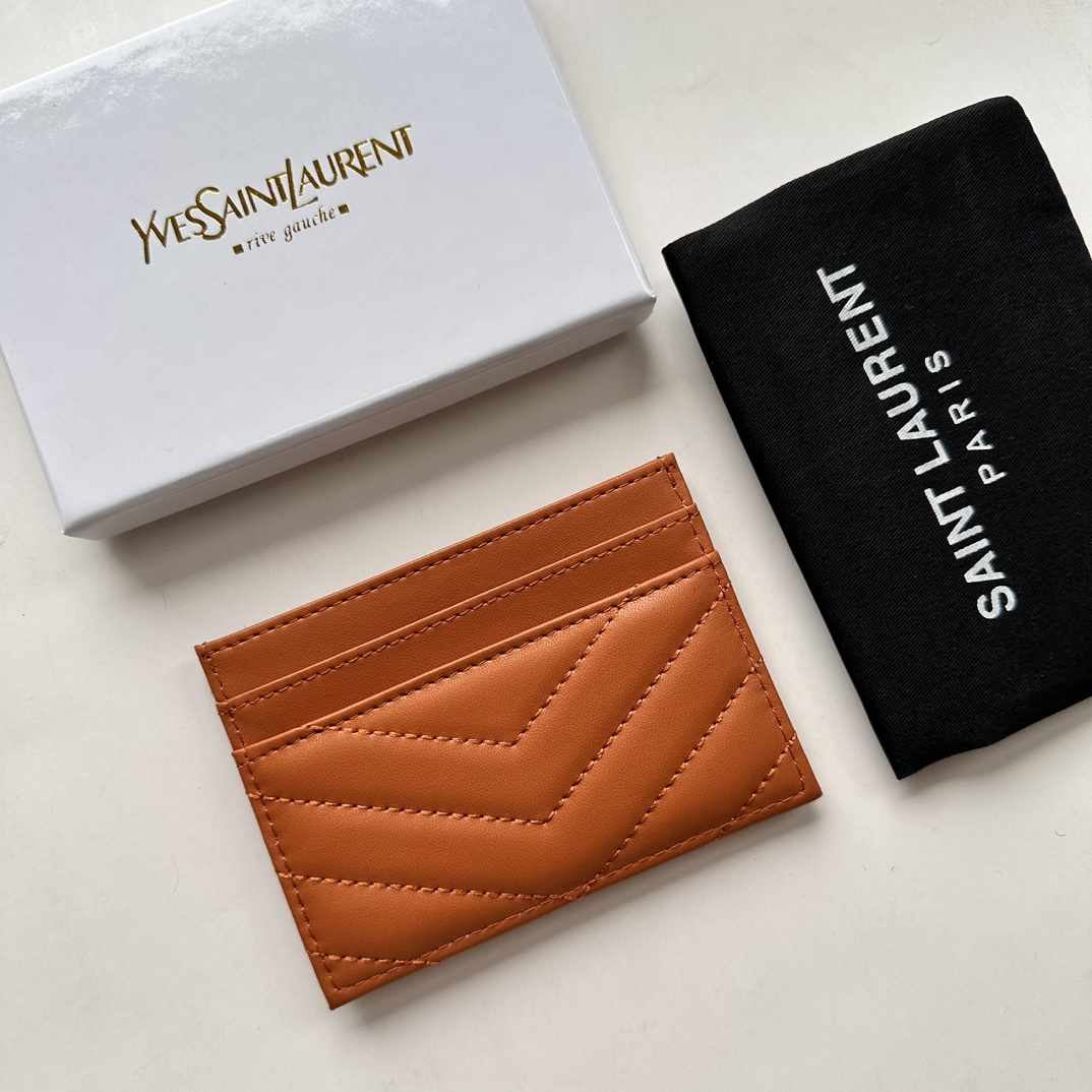 Saint Laurent CASSANDRE MATELASSÉ card case in lambskin -Orange Wallet