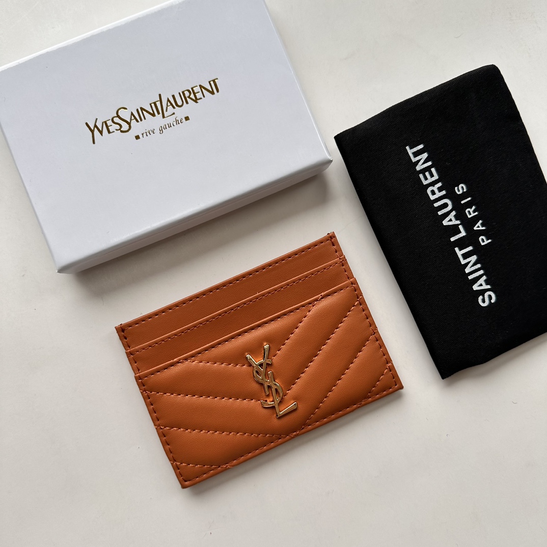 Saint Laurent CASSANDRE MATELASSÉ card case in lambskin -Orange Wallet