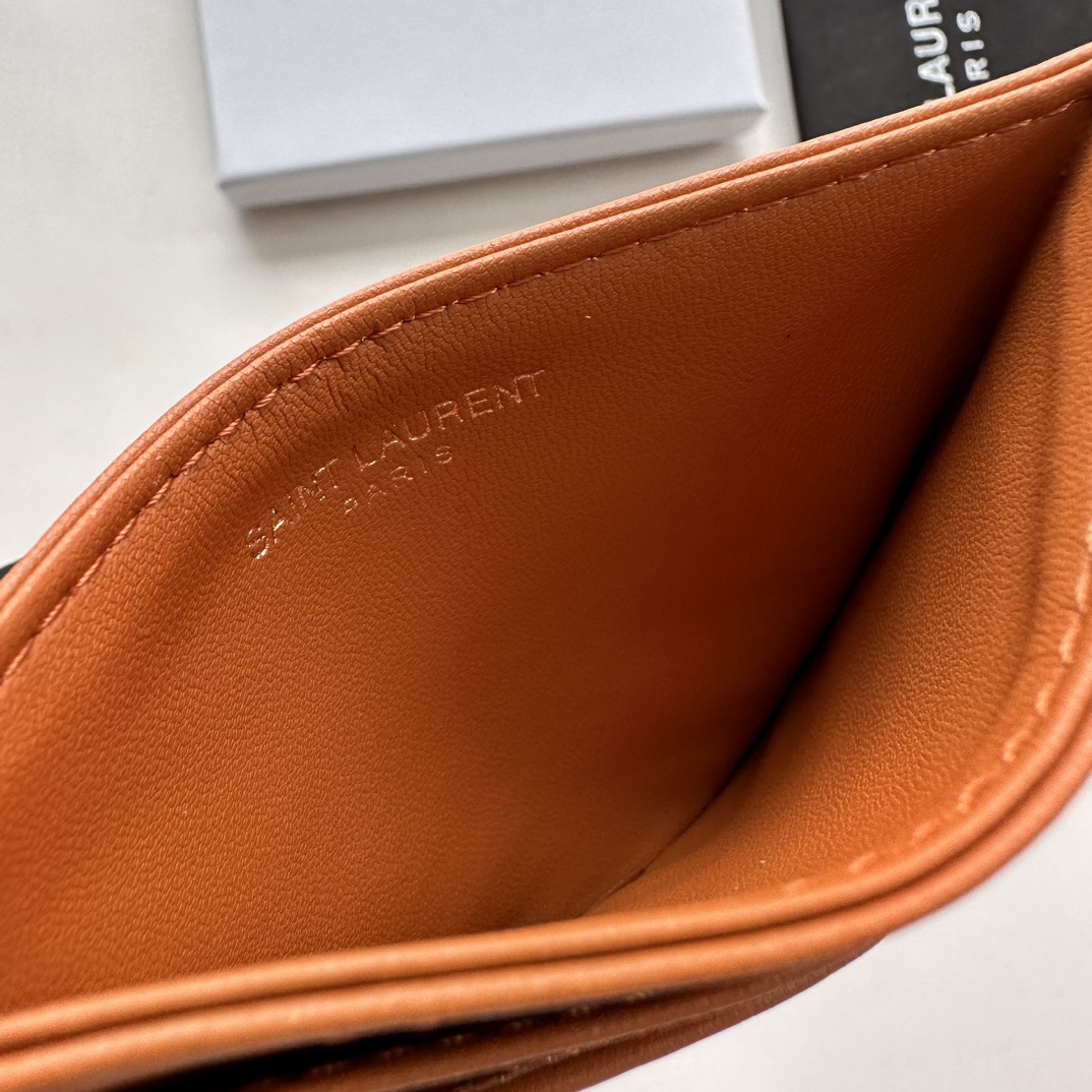Saint Laurent CASSANDRE MATELASSÉ card case in lambskin -Orange Wallet