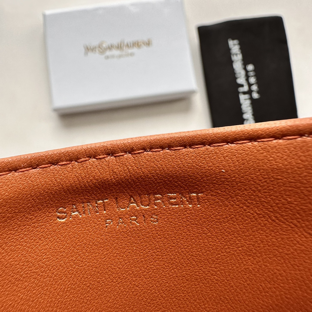 Saint Laurent CASSANDRE MATELASSÉ card case in lambskin -Orange Wallet