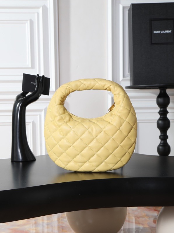 [TOP]Saint Laurent YSL IICARINO in quilted suede Hobo Bag - SOFT LEMON