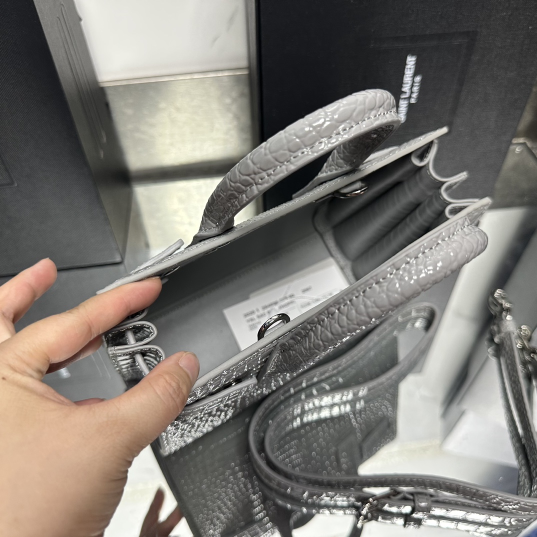 Saint Laurent Grey Croc Embossed Leather Nano Classic Sac De Jour Tote - Bag