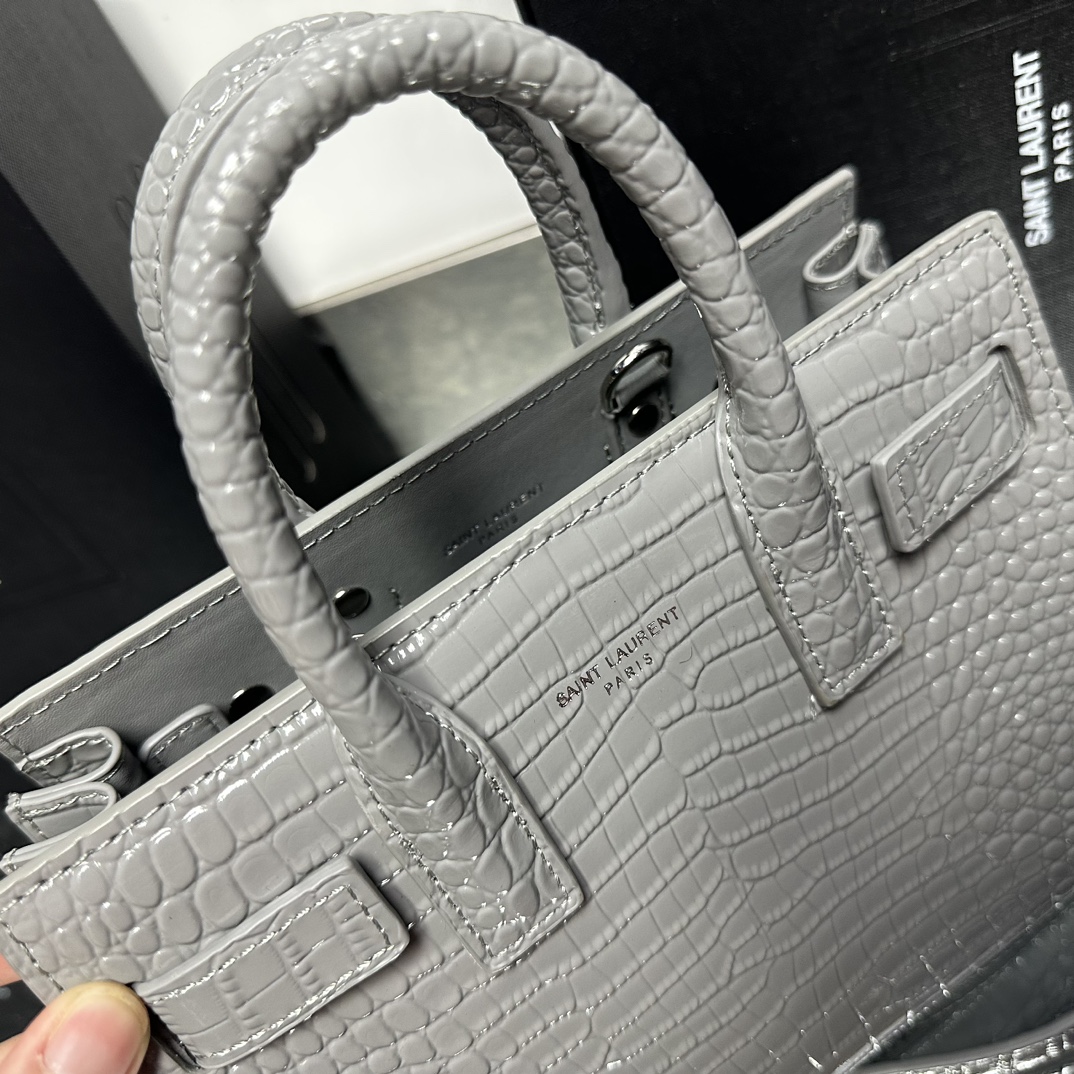 Saint Laurent Grey Croc Embossed Leather Nano Classic Sac De Jour Tote - Bag