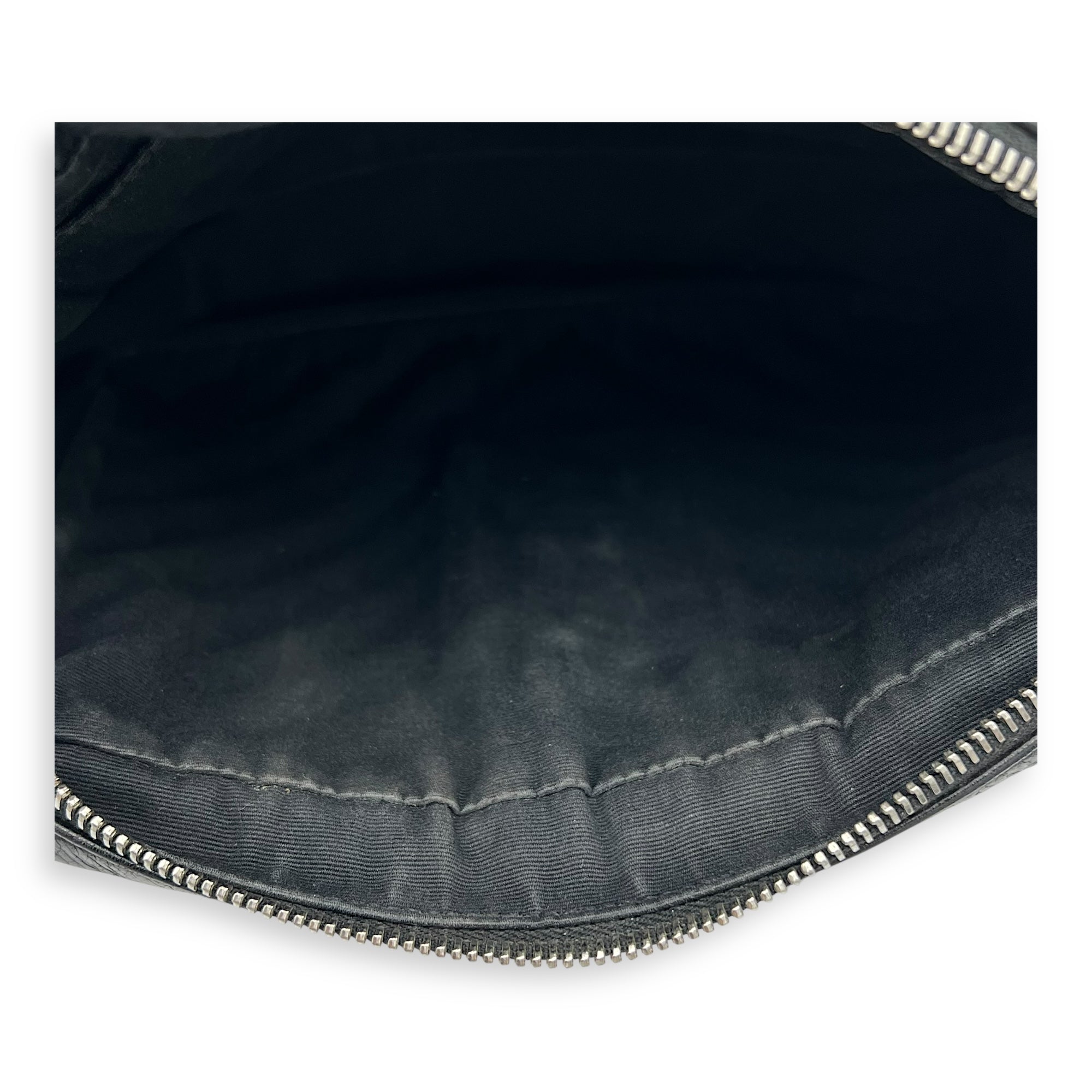 Lou Camera Shoulder Bag Black in Crinkled calfskin, Silver hardware