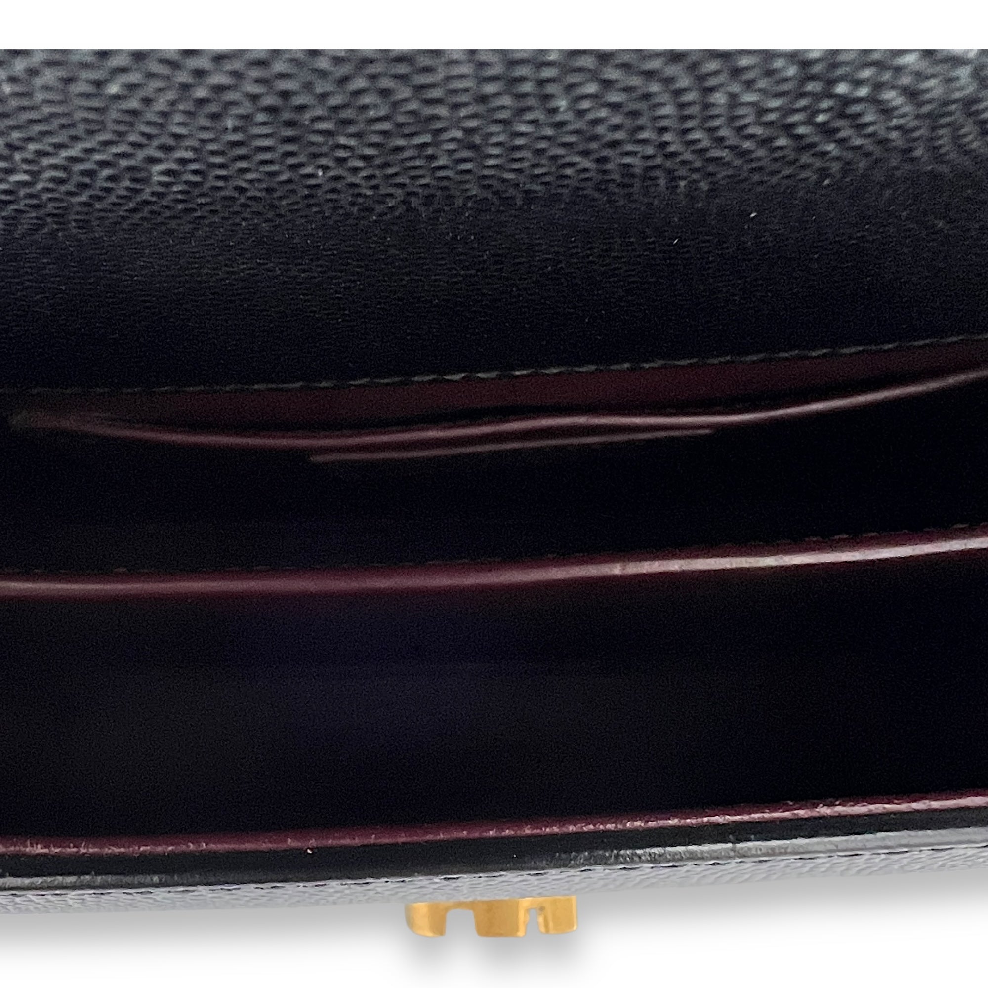 Cassandra Mini Black Top Handle Bag in Caviar Leather, Gold hardware