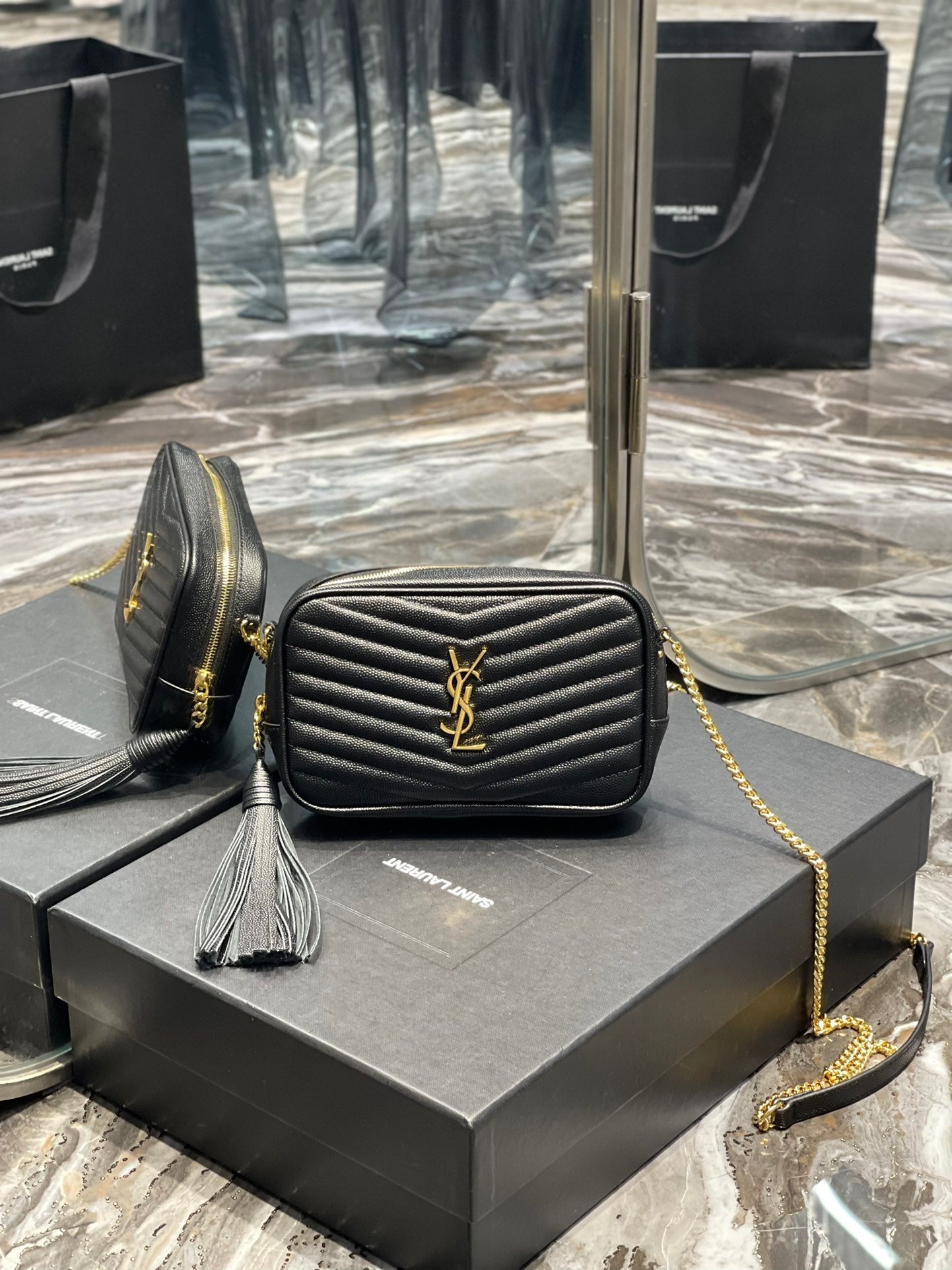 YSL Lou Mini Bag In Quilted Grain De Poudre Embossed Leather