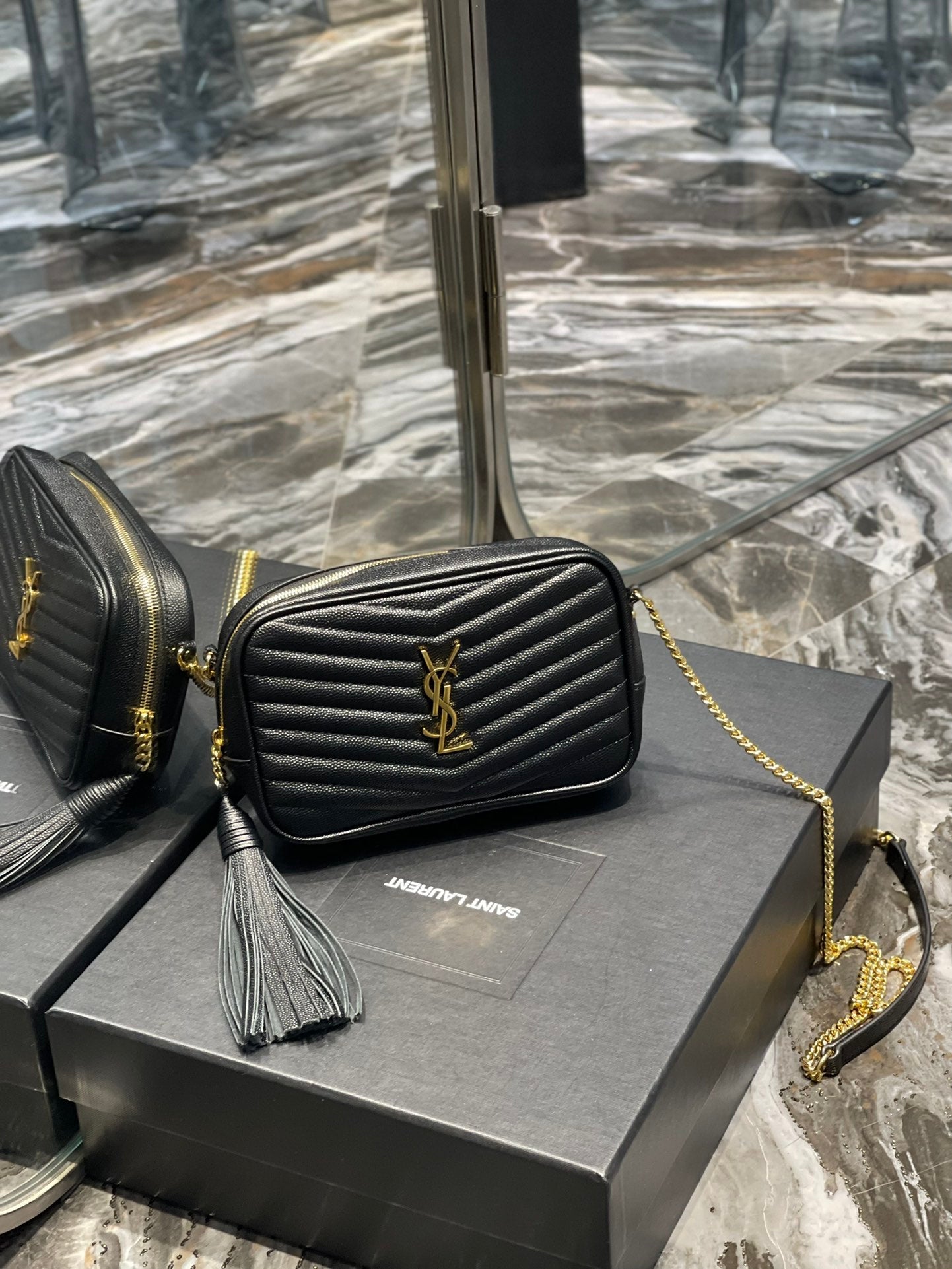 YSL Lou Mini Bag In Quilted Grain De Poudre Embossed Leather