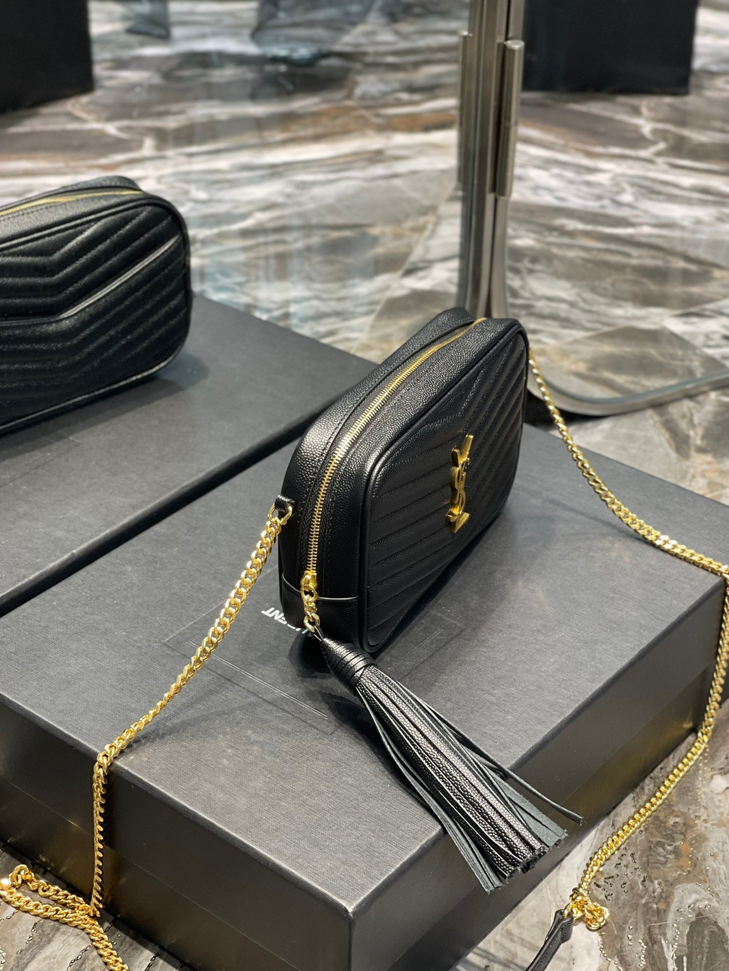 YSL Lou Mini Bag In Quilted Grain De Poudre Embossed Leather