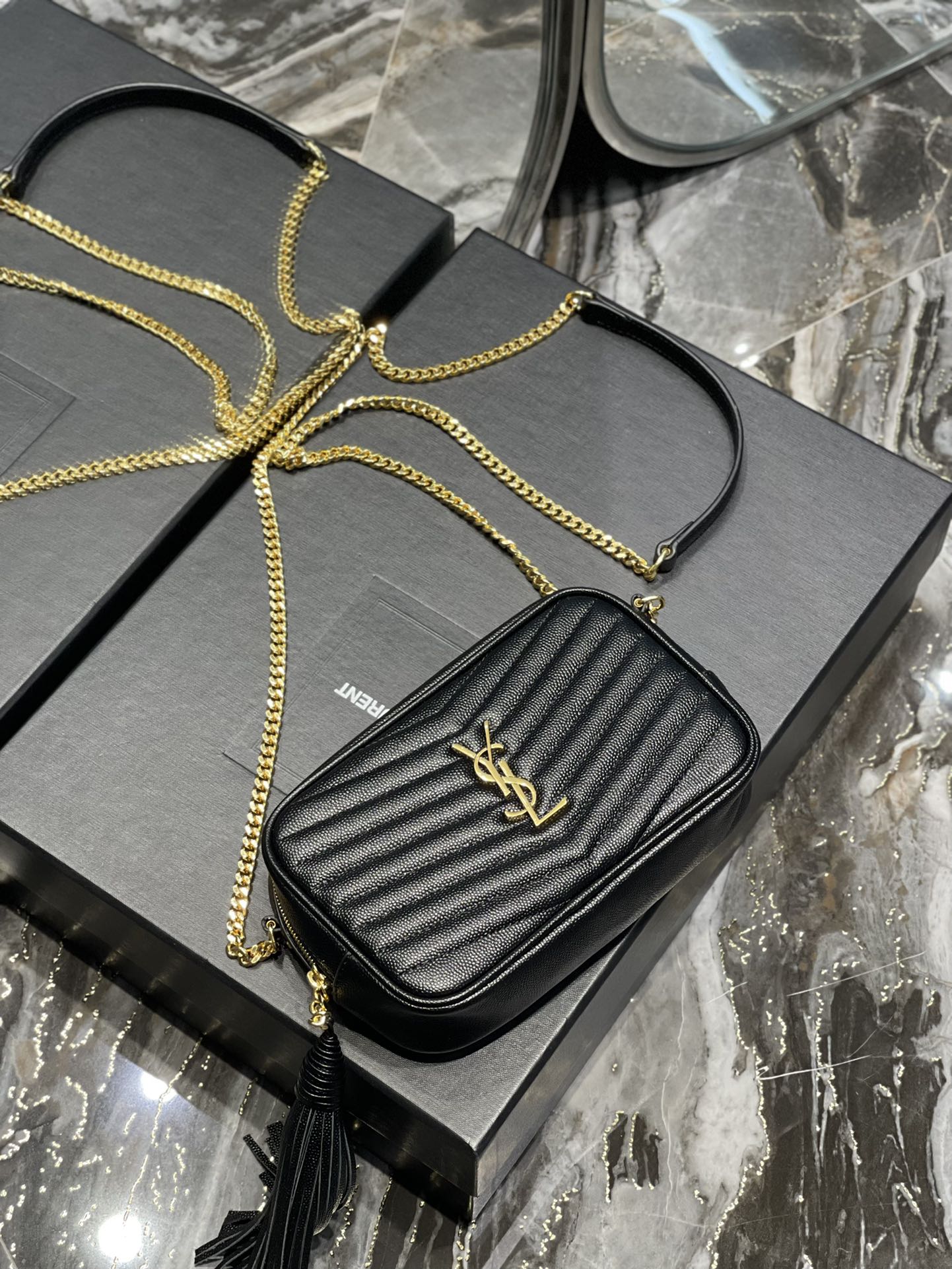 YSL Lou Mini Bag In Quilted Grain De Poudre Embossed Leather