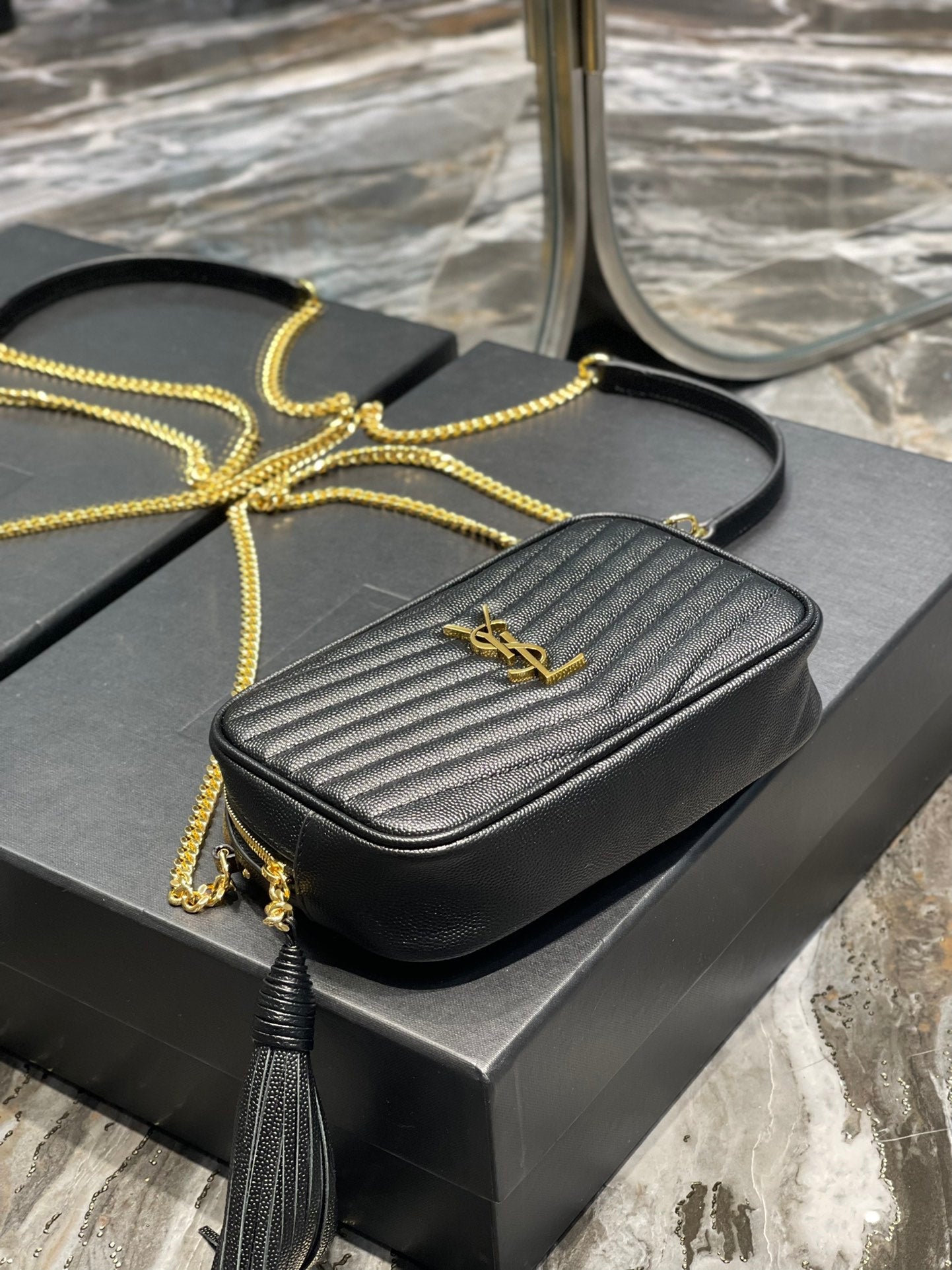 YSL Lou Mini Bag In Quilted Grain De Poudre Embossed Leather