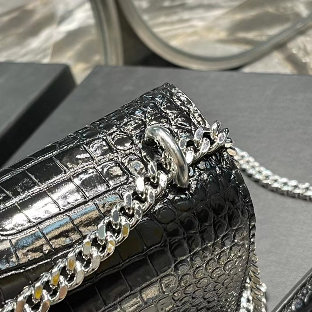 YSL Black Embossed Leather Shoulder Bag