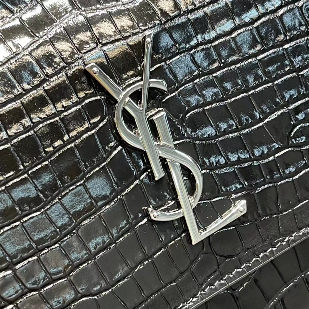 YSL Black Embossed Leather Shoulder Bag