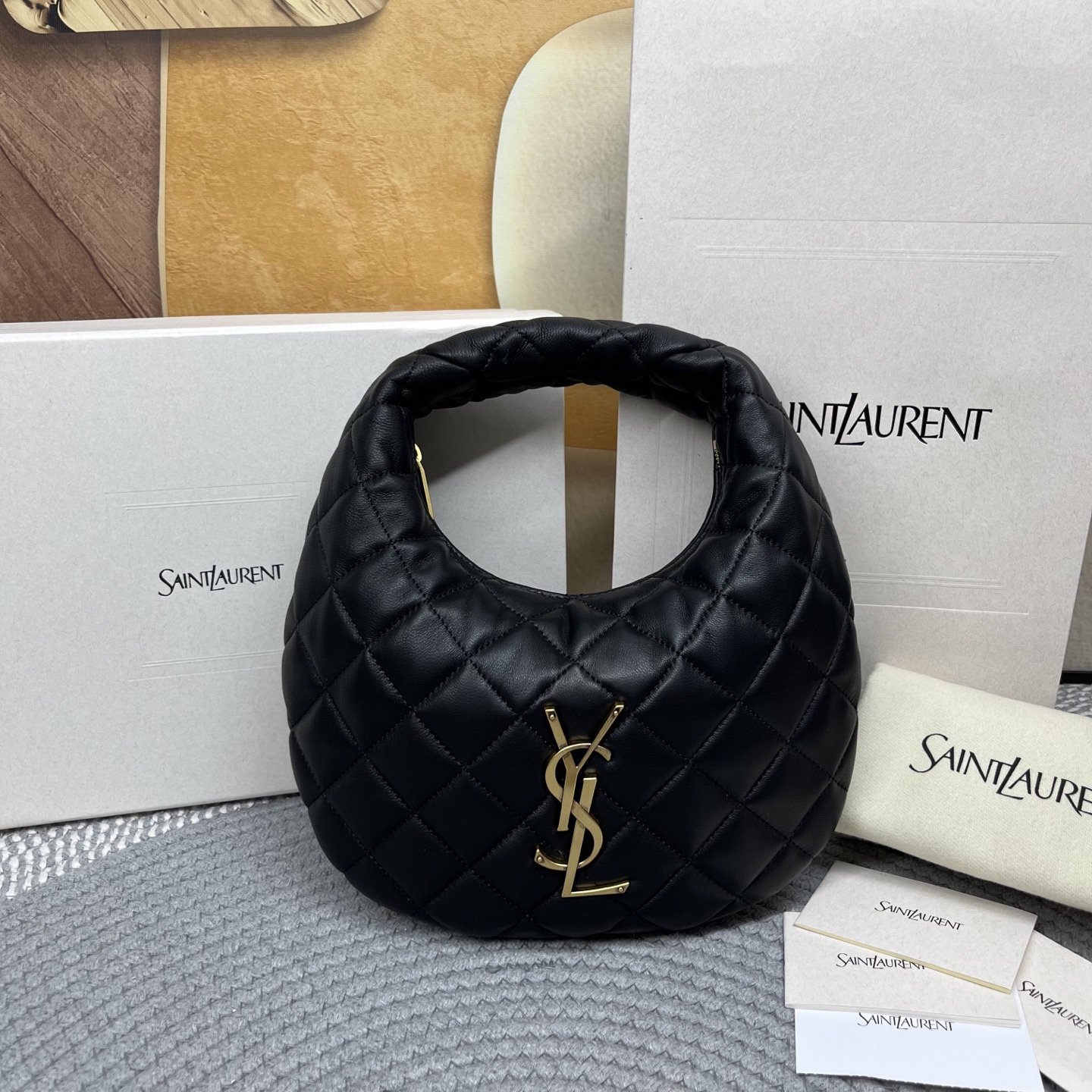 Saint Laurent YSL ICARINO in quilted nappa Hobo Bag - Black
