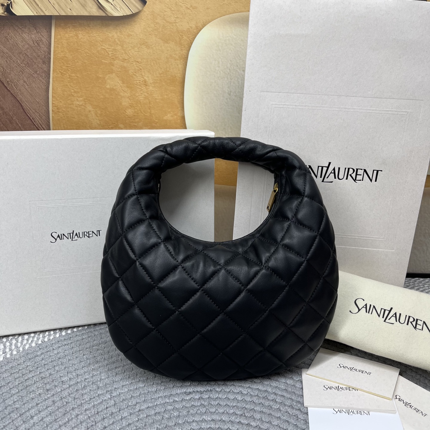 Saint Laurent YSL ICARINO in quilted nappa Hobo Bag - Black