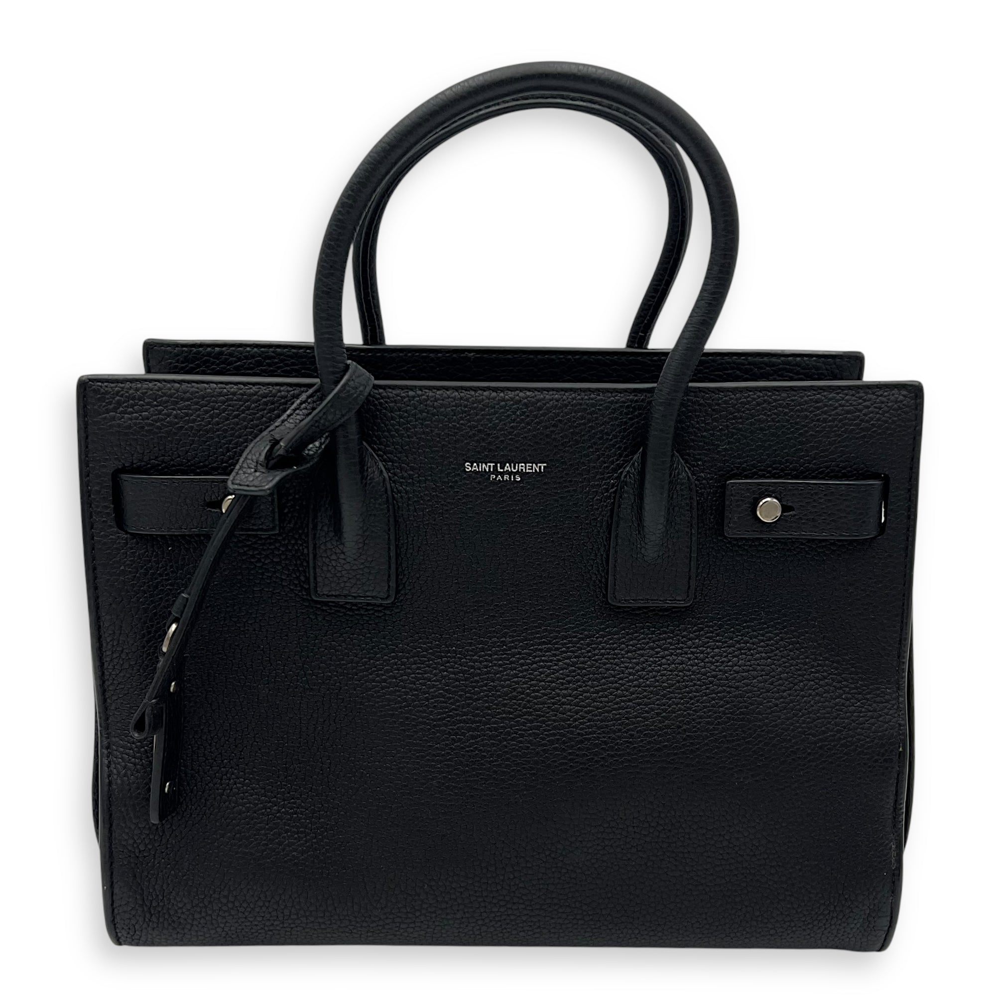 Sac de Jour Top Handle Bag Baby Black in Calfskin, Silver hardware