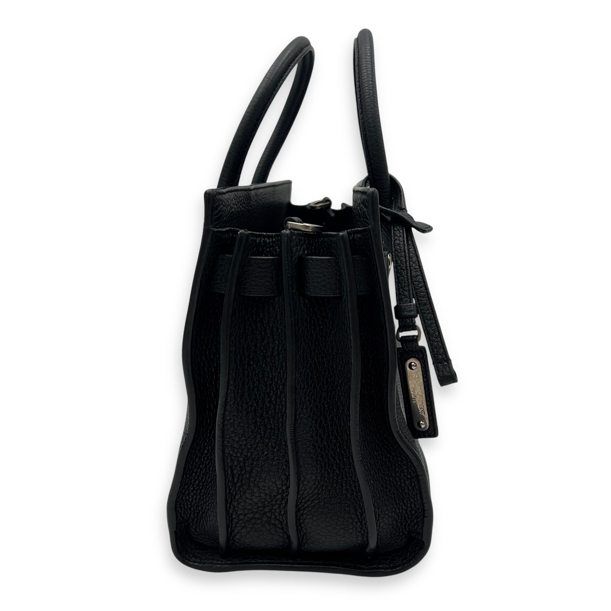 Sac de Jour Top Handle Bag Baby Black in Calfskin, Silver hardware