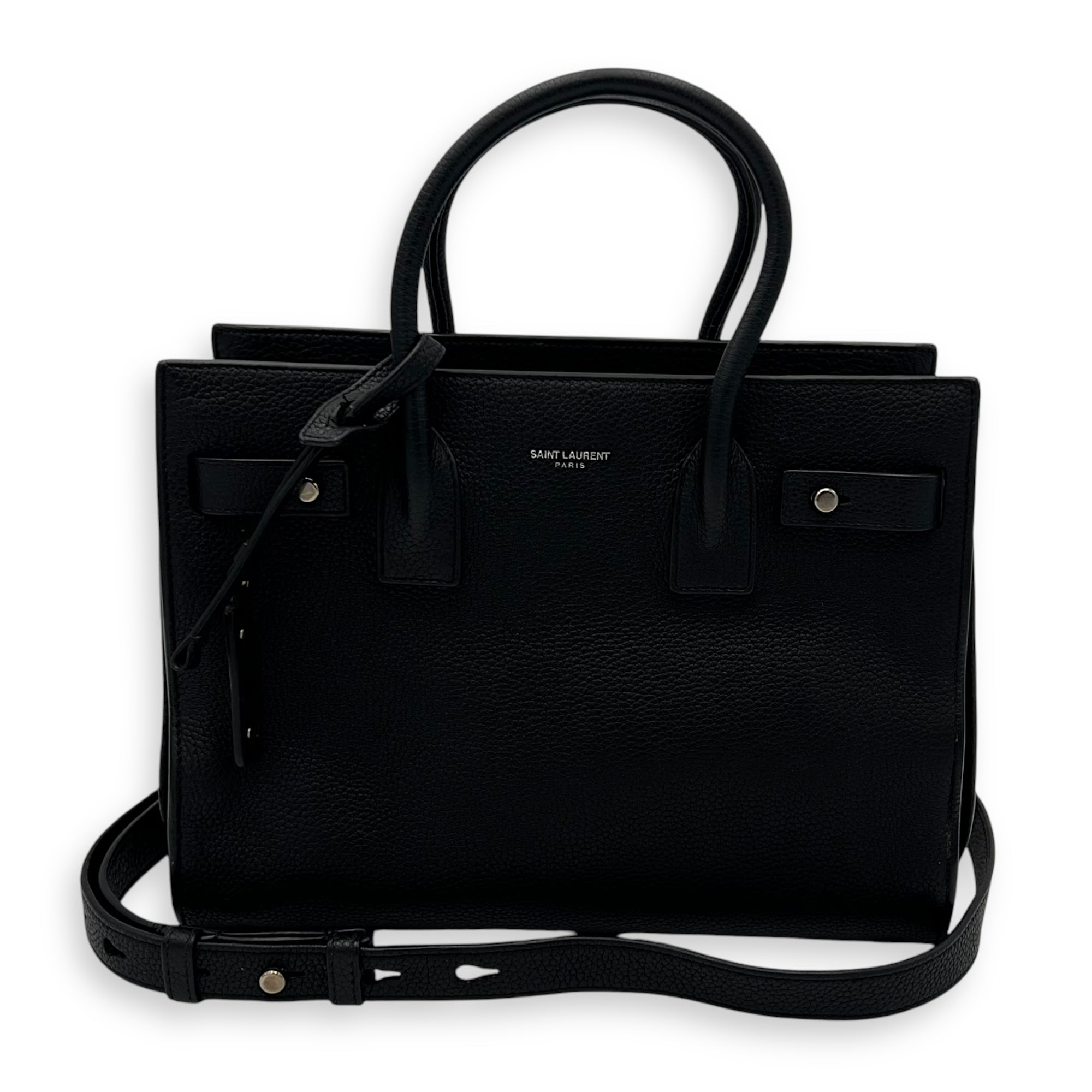 Sac de Jour Top Handle Bag Baby Black in Calfskin, Silver hardware