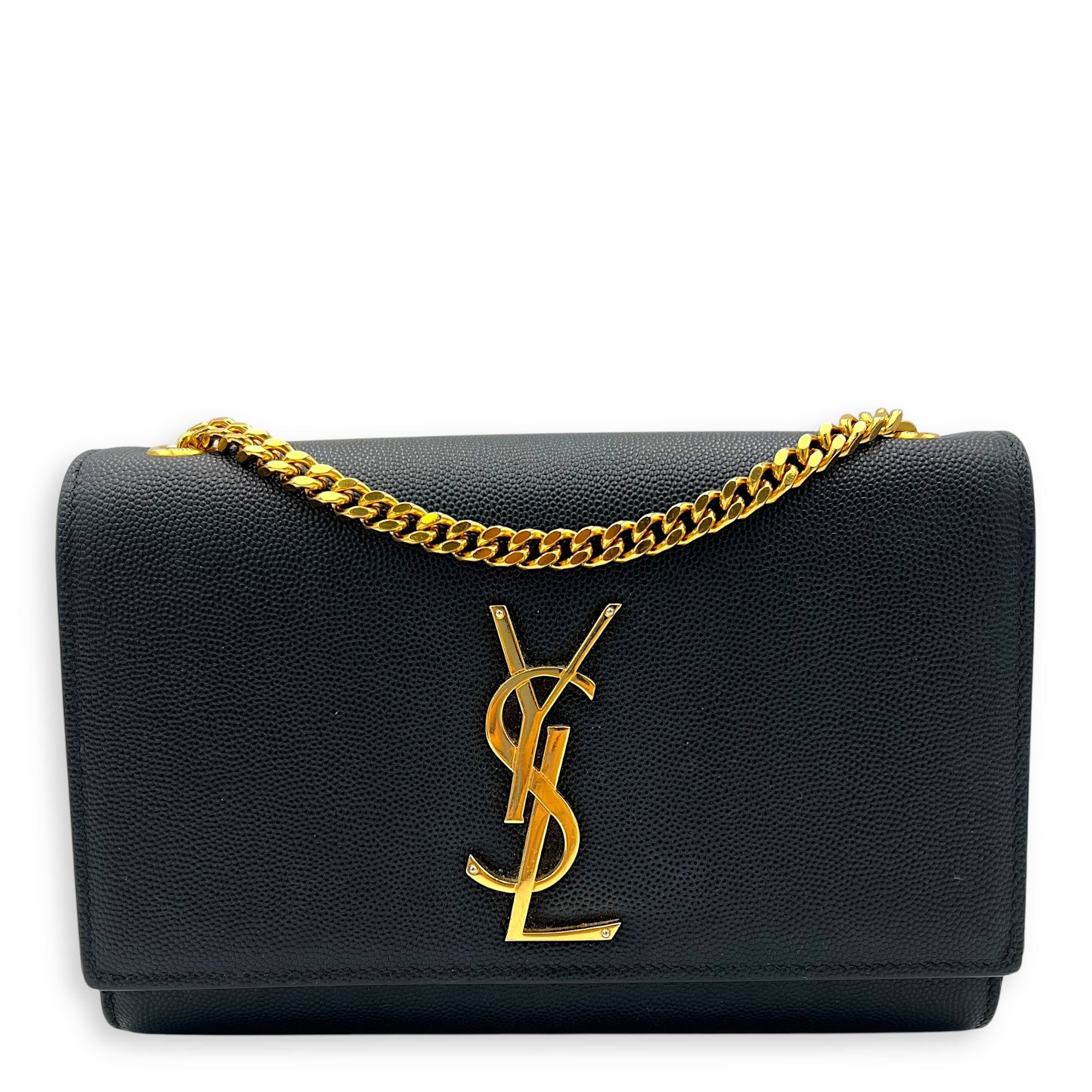 Kate Black Crossbody Bag in Calfskin, Gold hardware