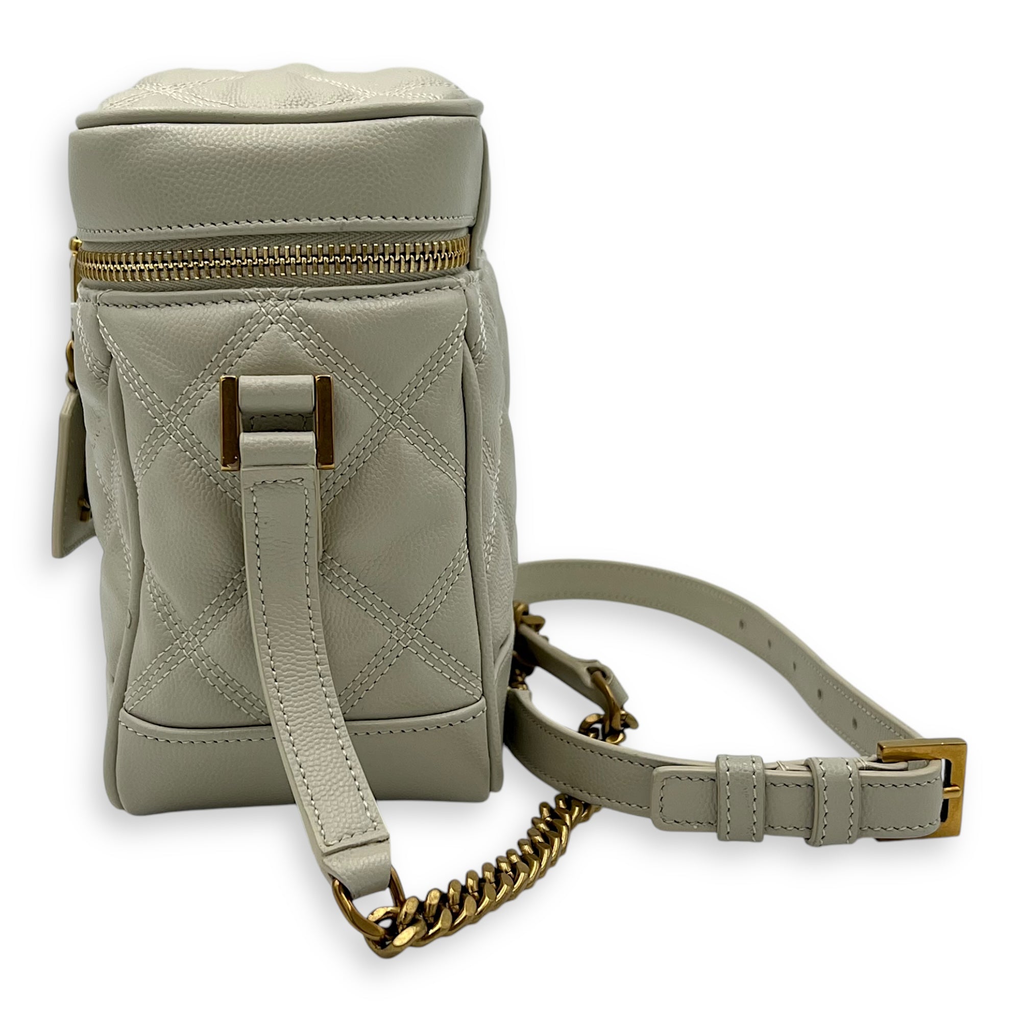 Quilted 80's Vanity Bag White in Calfskin, Gold hardware