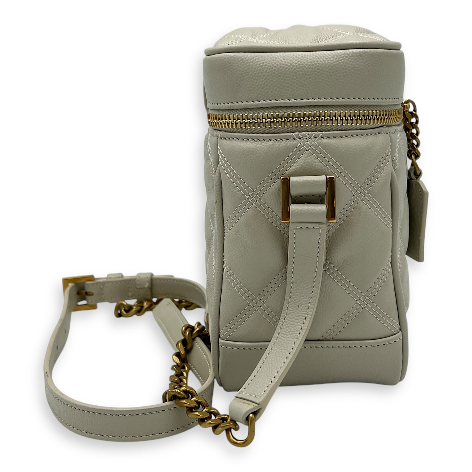 Quilted 80's Vanity Bag White in Calfskin, Gold hardware