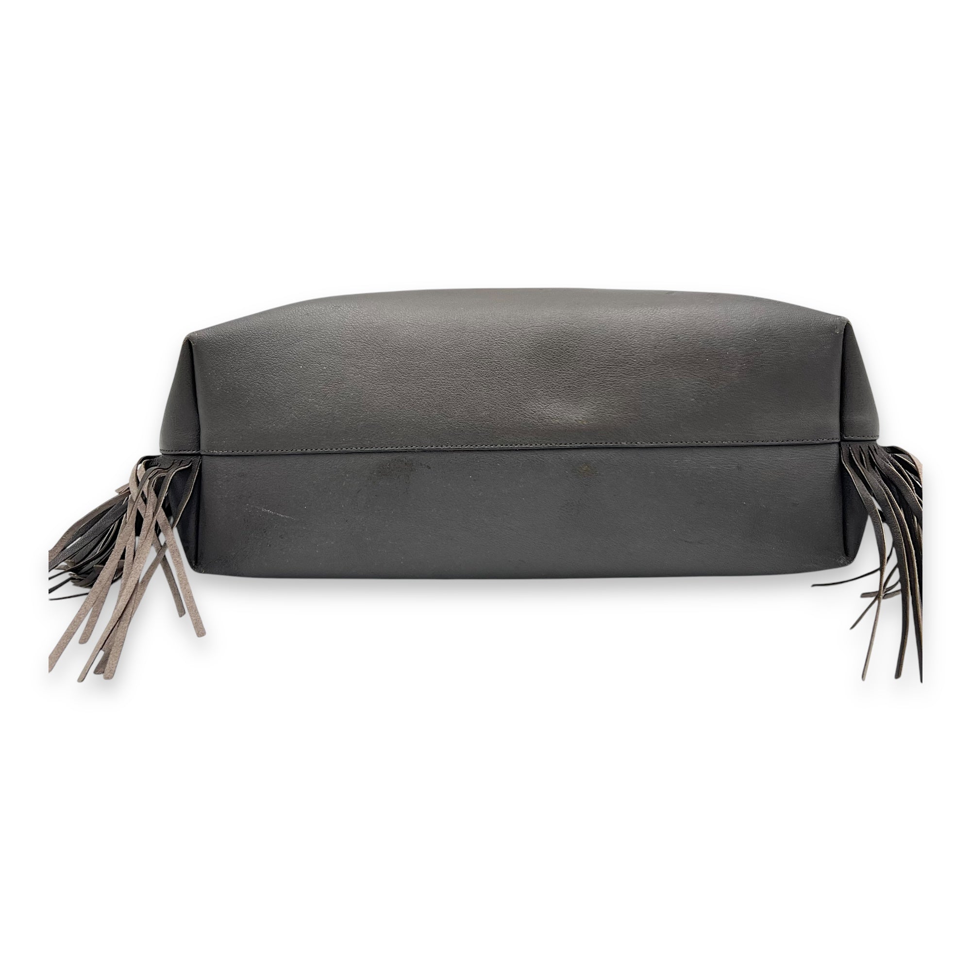 East West Shopping Fringe Tote Bag Grey in Calfskin, Silver hardware