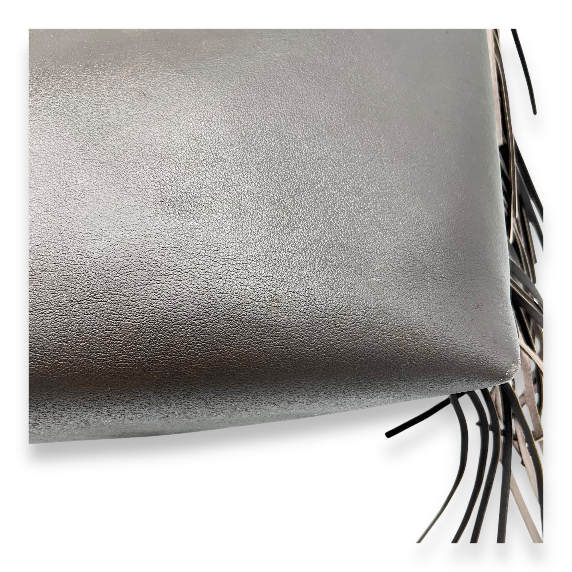 East West Shopping Fringe Tote Bag Grey in Calfskin, Silver hardware