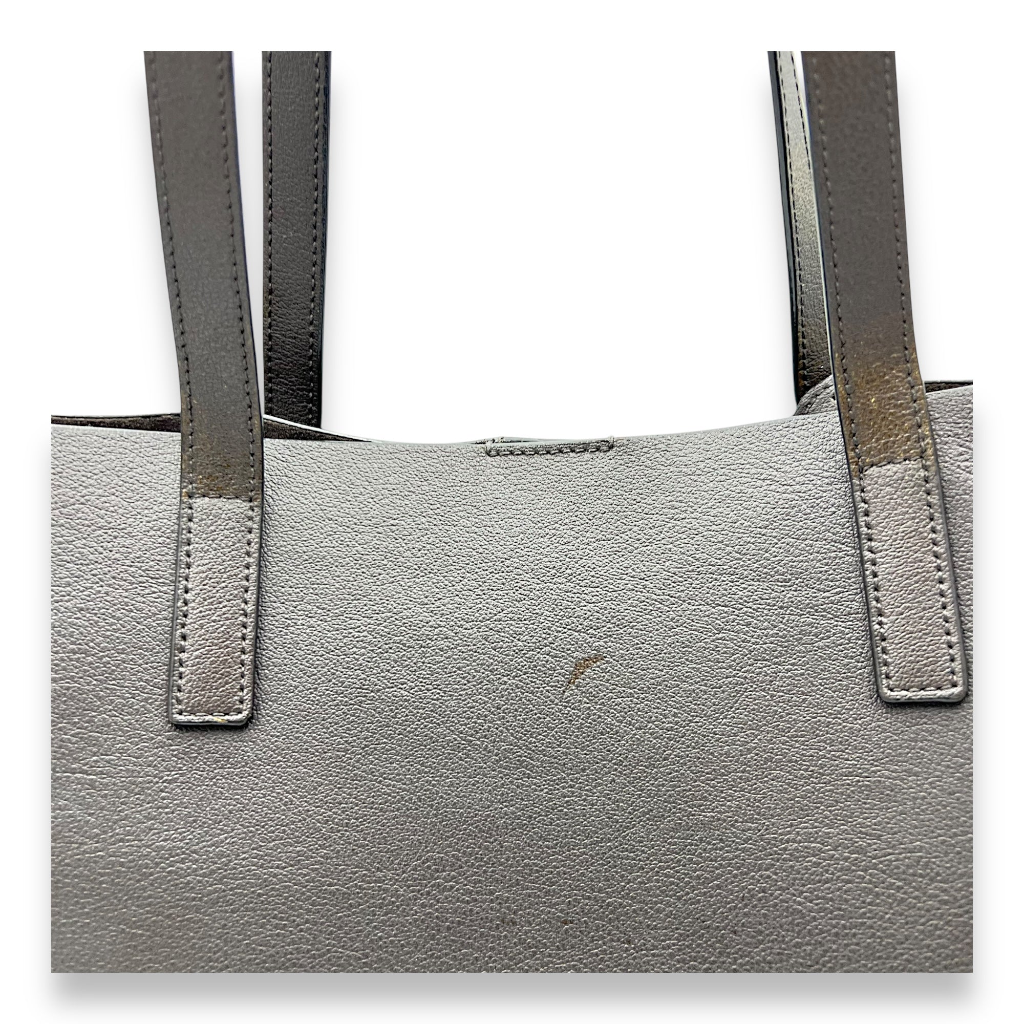 East West Shopping Fringe Tote Bag Grey in Calfskin, Silver hardware